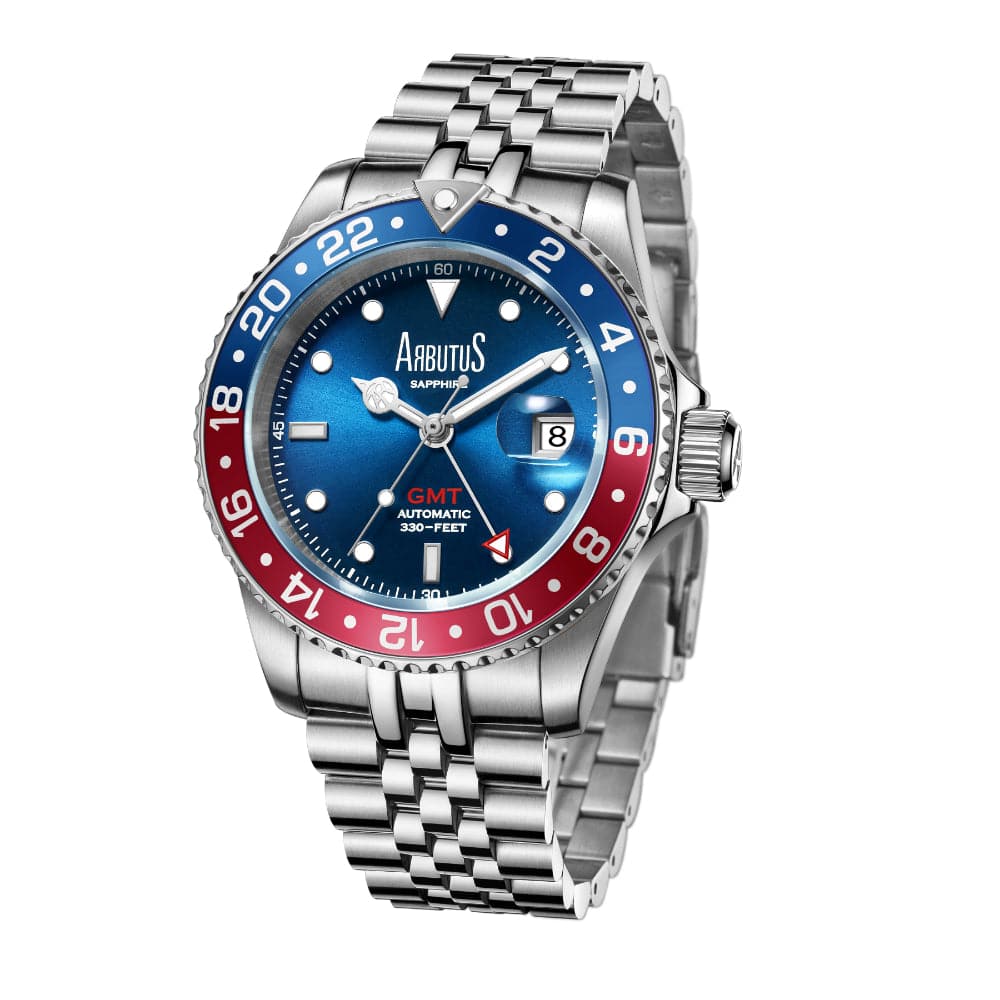 Arbutus Dive AR2102STS GMT Blue/Red Men's Watch - Waterproof Luxury Timepiece for Diving, Travel & Business - Perfect for Adventurers & Professionals