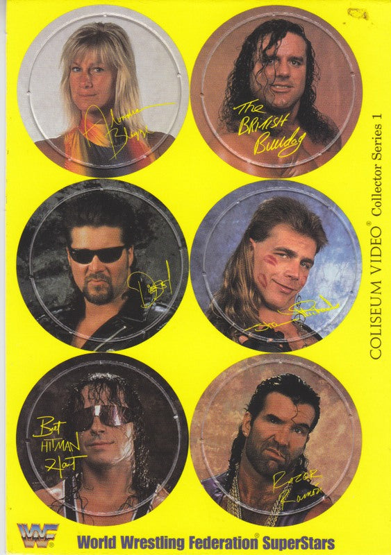Vintage 1995 WWF Wrestling Pogs Set - 6 Collectible Slammer Cards - Rare Coliseum Video Edition for Wrestling Fans & 90s Nostalgia Collectors | Perfect for Display, Trading & Retro Gaming Parties