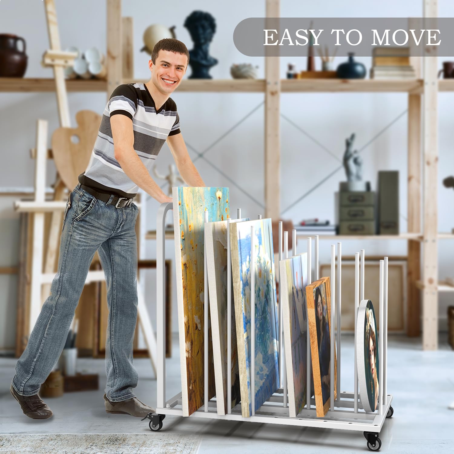 Adjustable Rolling Art Drying Rack with Wheels - Portable Canvas Storage & Display Stand for Paintings | Perfect for Artists, Studios & Classroom Organization