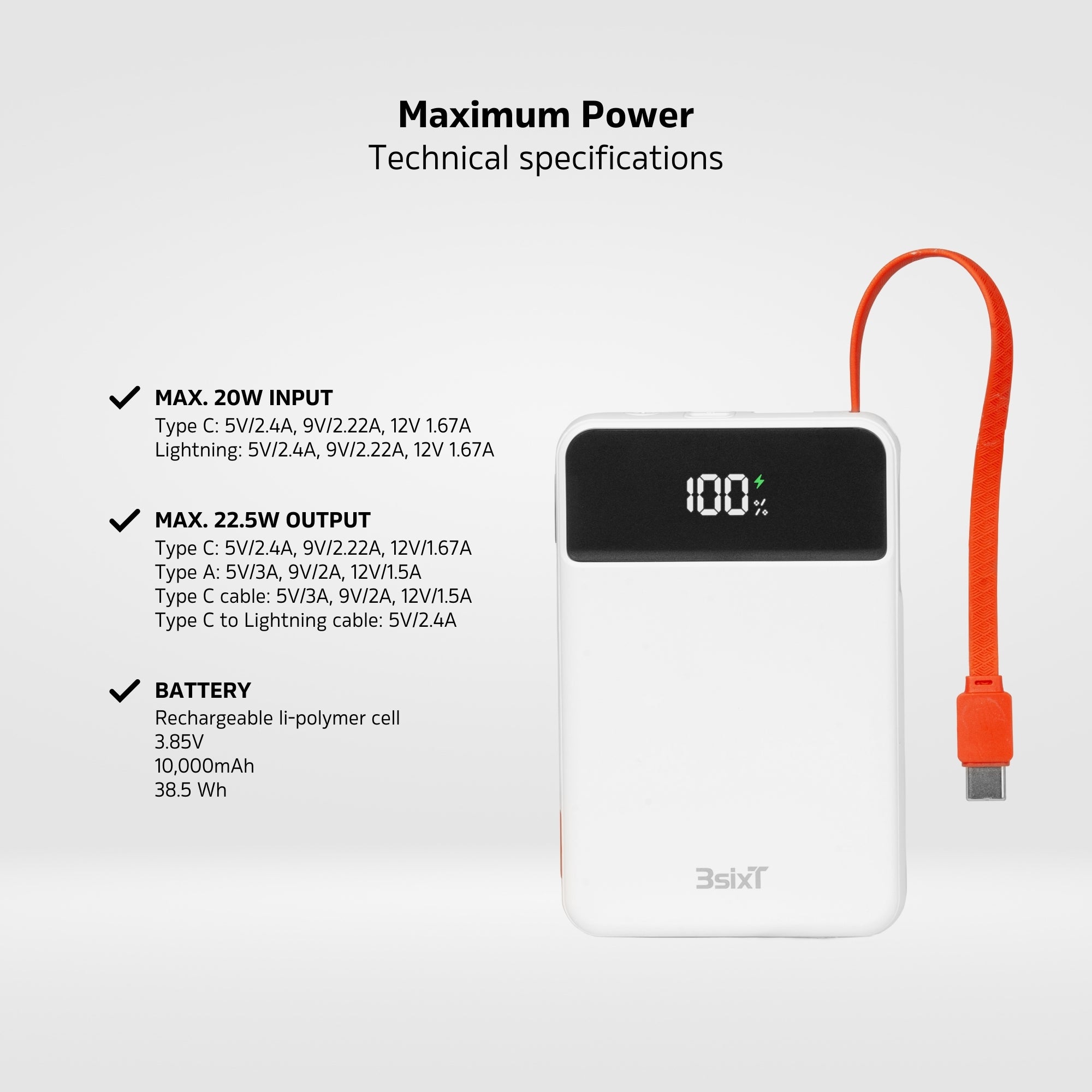 3sixT JetPak 2-in-1 10000mAh Portable Charger Power Bank - Fast Charging for iPhone, Samsung & More - Perfect for Travel, Camping & Emergency Backup