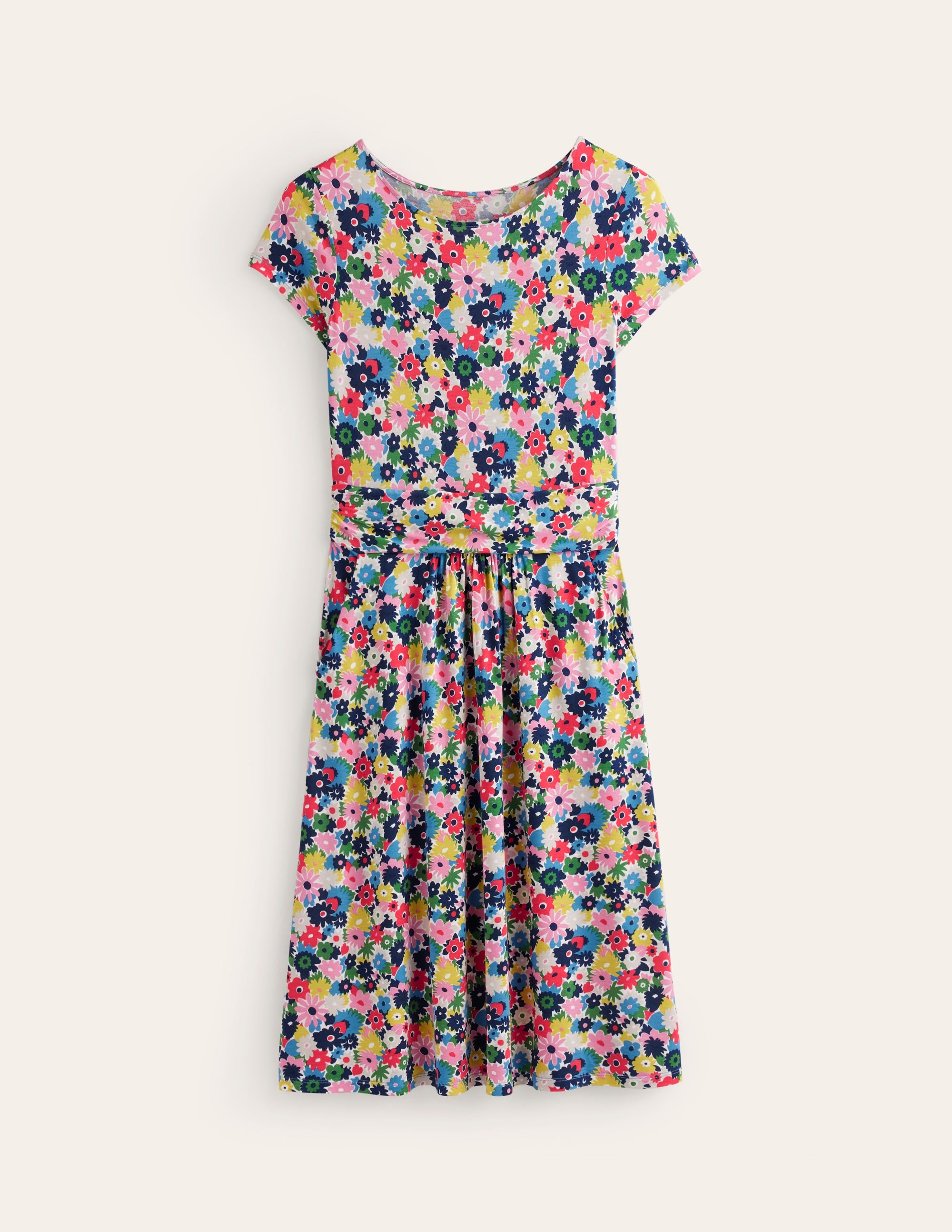 Amelie Jersey Dress - Floral Ditsy Print Multi-Color Paintbox Design - Perfect for Casual Outings, Summer Parties & Beach Vacations
