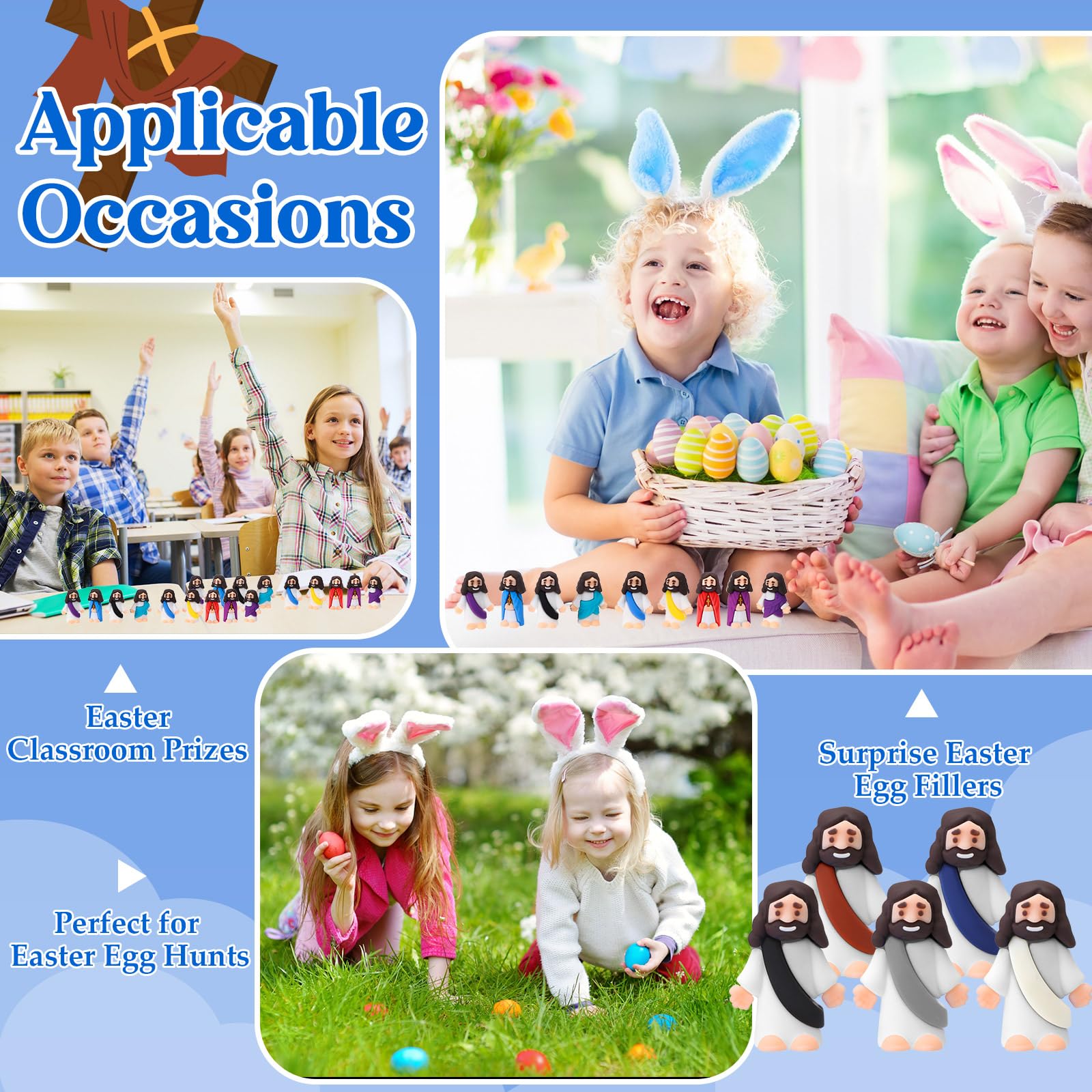 Bememo 50 Pcs Easter Jesus Figurines - Religious Gifts for Church & Sunday School