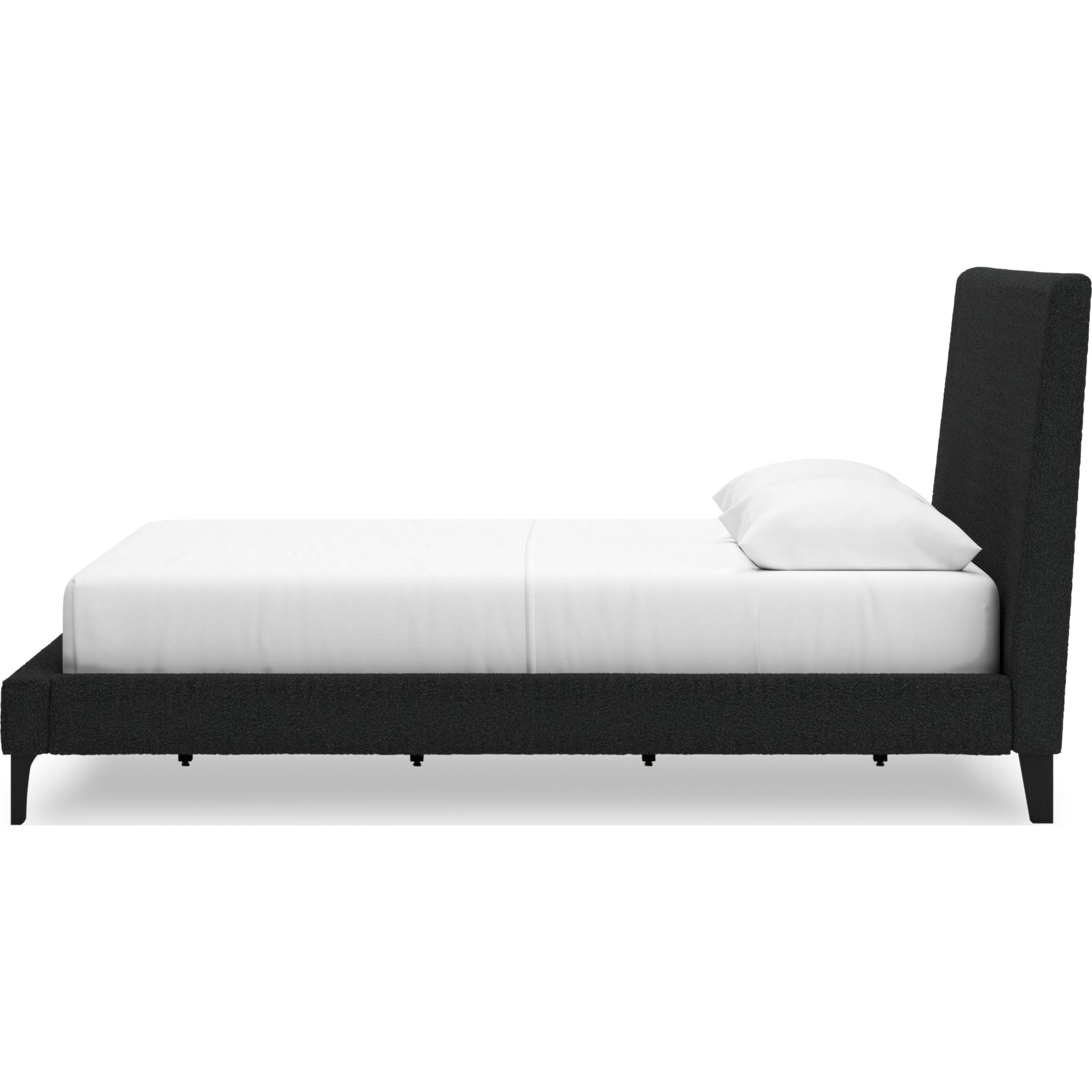 Cadmori Upholstered Bed Frame - Queen Size Platform Bed with Upholstered Headboard, Black Fabric - Perfect for Modern Bedroom, Guest Room & Master Suite
