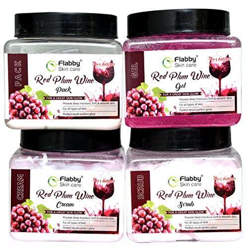 Red Plum Wine Facial Kit for Skin Whitening & Tightening - Exfoliating Scrub, Hydrating Gel, Nourishing Pack & Brightening Cream (4-in-1 Set) | Perfect for Anti-Aging & Dull Skin Treatment at Home Spa
