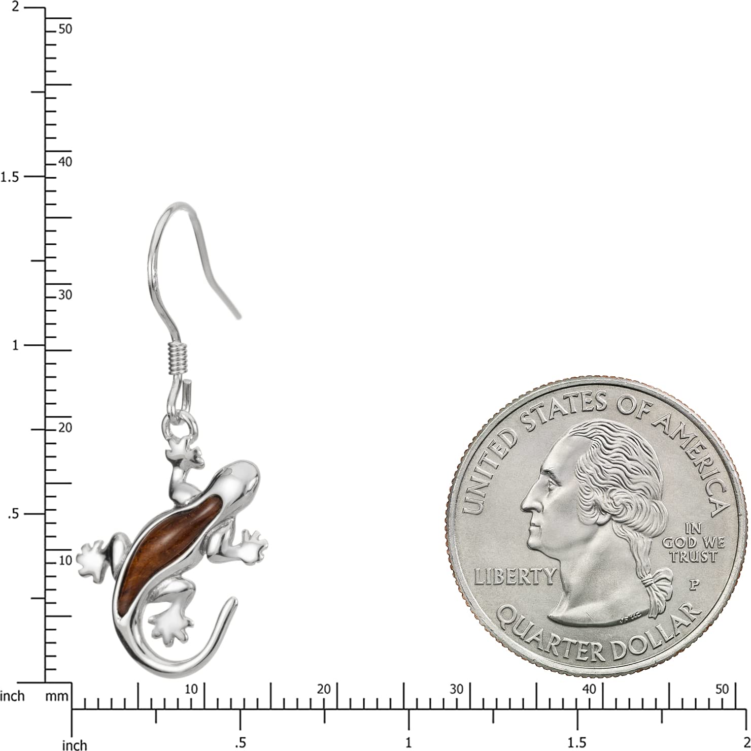 Sterling Silver Koa Wood Lizard Gecko Hook Earrings for Women - Handmade Hawaiian Style Dangle Earrings for Casual Wear, Beach Parties & Boho Fashion
