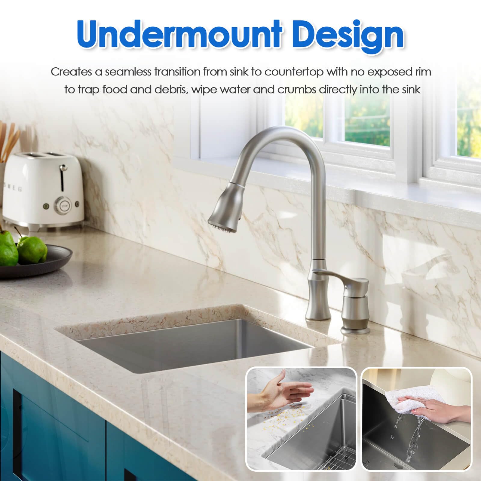 ROVOGO 15x15x8 Inch Undermount Bar Prep Sink - 304 Stainless Steel Single Bowl Kitchen Sink with Drain - Small Square Brushed Sink for Bars, Restaurants & Home Kitchens