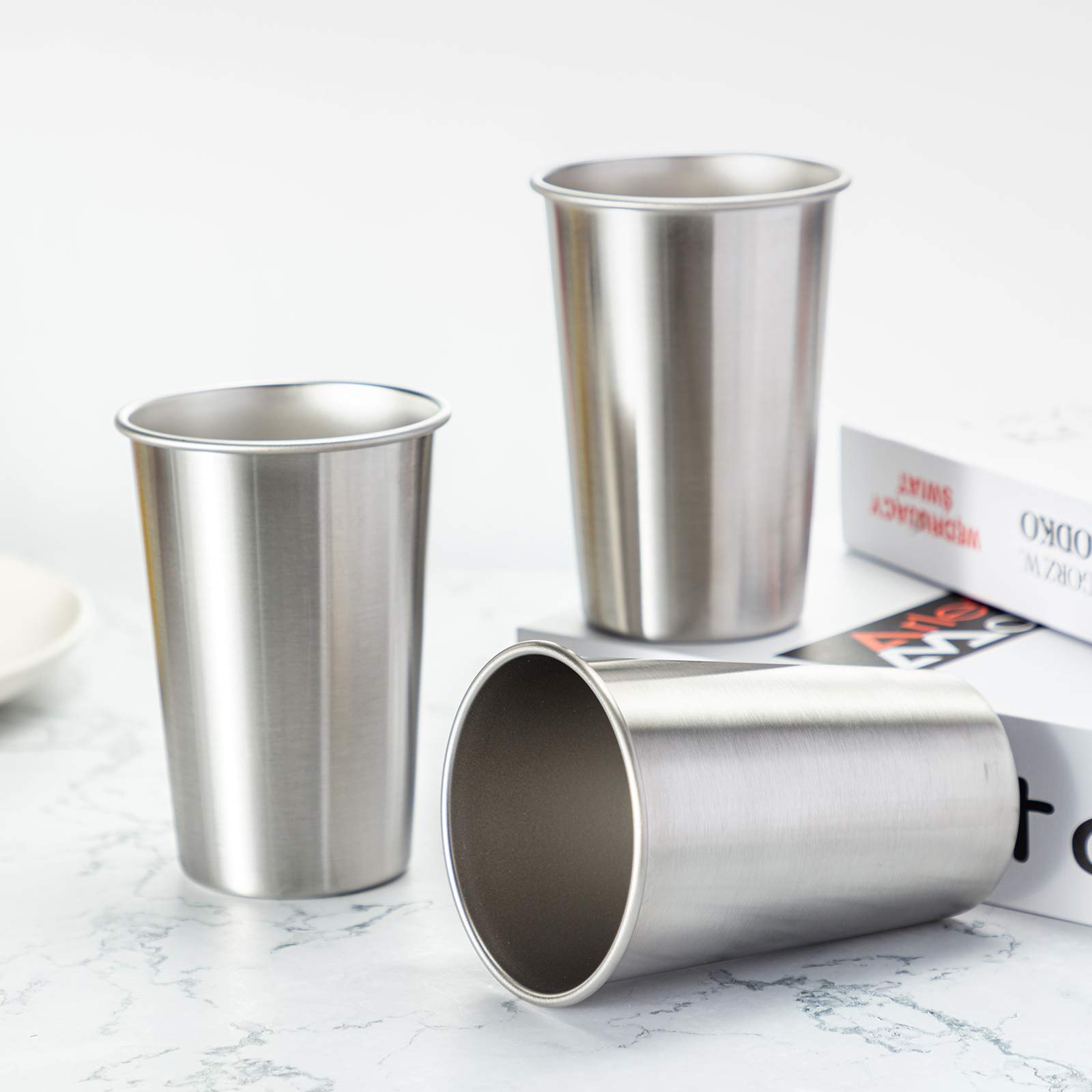 MEWAY Premium Stainless Steel Cups 16 oz (4 Pack) - Insulated Metal Tumbler for Beer, Cocktails & Cold Drinks - Stackable, Durable Travel Cups for Camping, Picnics & Outdoor Adventures