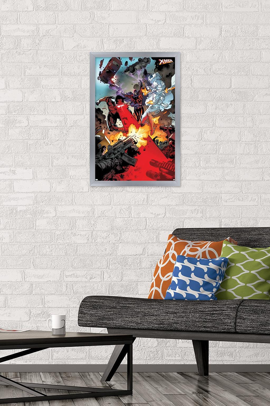 Marvel X-Men Comics Wall Poster - Cyclops, Magneto & Emma Frost Art Print (22.4x14.7 Inches) Silver Framed Version | Superhero Room Decor, Comic Book Gift for Fans, Home Theater & Office Wall Art