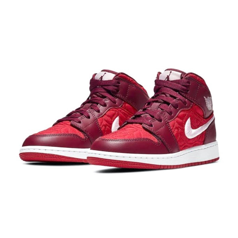 Air Jordan 1 Mid GS SE Pink Foam Red Quilt Basketball Shoes for Girls - Perfect for School, Sports & Street Fashion