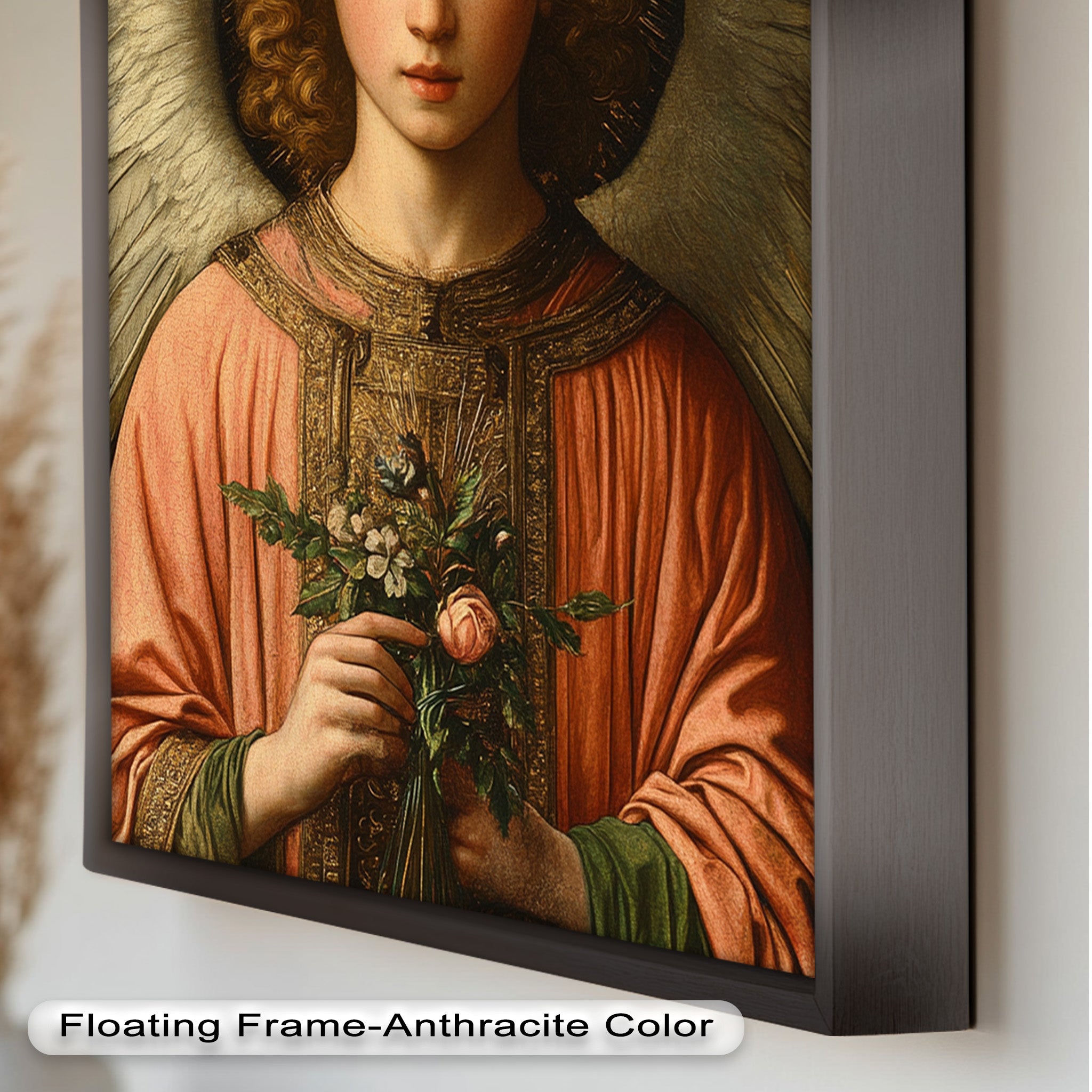 Angel Holding Flowers Wall Art - Religious Oil Painting for Home Decor & Church Interiors | Hand-Painted Christian Artwork for Living Room, Bedroom & Prayer Spaces