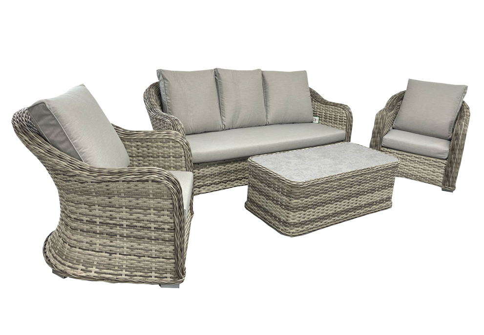 Stylish Toledo Grey Rattan 3-Seater Sofa Set with 2 Chairs & Coffee Table - Perfect for Patio, Garden, or Outdoor Lounge Area