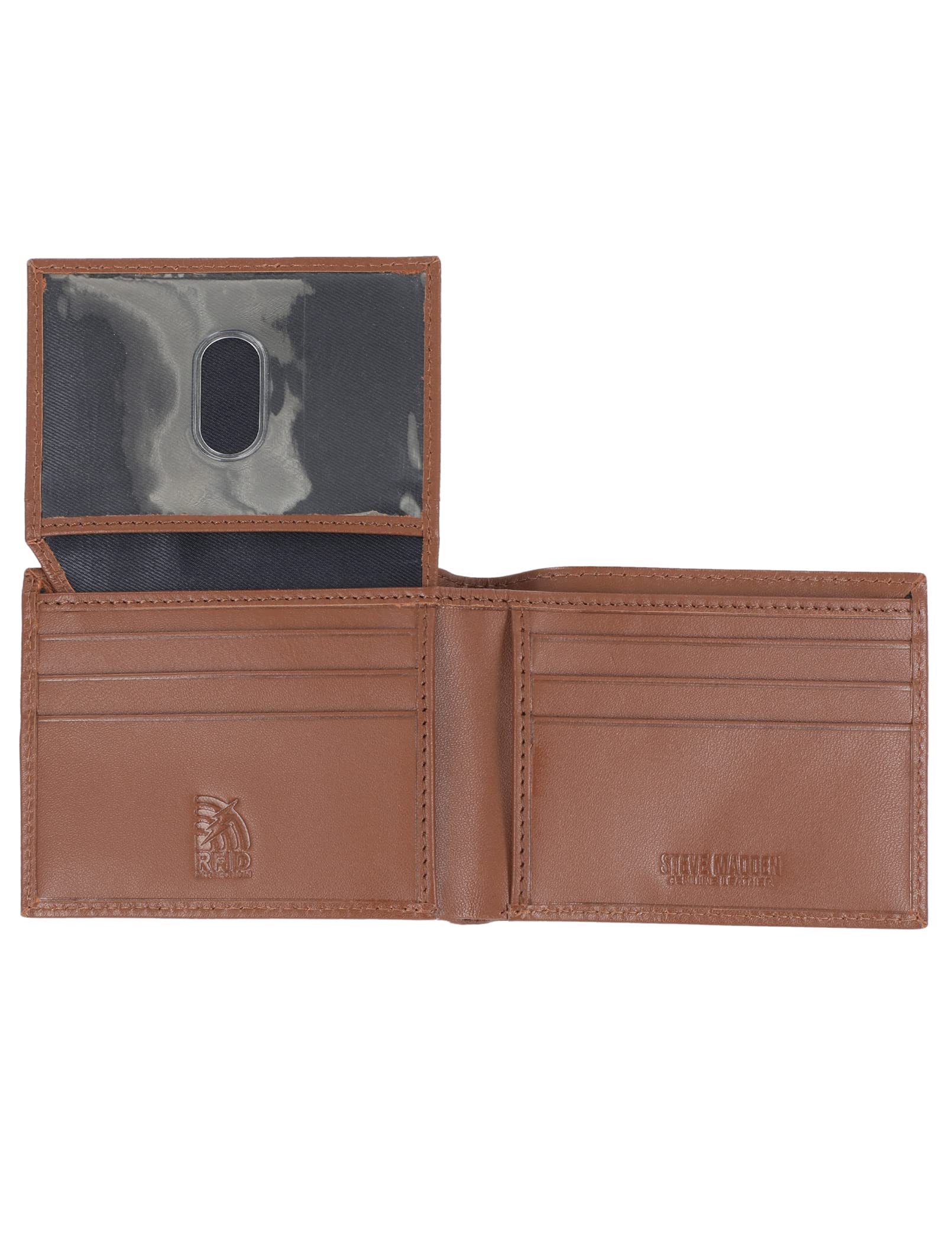 Steve Madden Men's Slim Leather Wallet - RFID Blocking Bifold Wallet with Extra Capacity & Flip Pockets | Perfect for Everyday Carry, Travel & Business (Black)