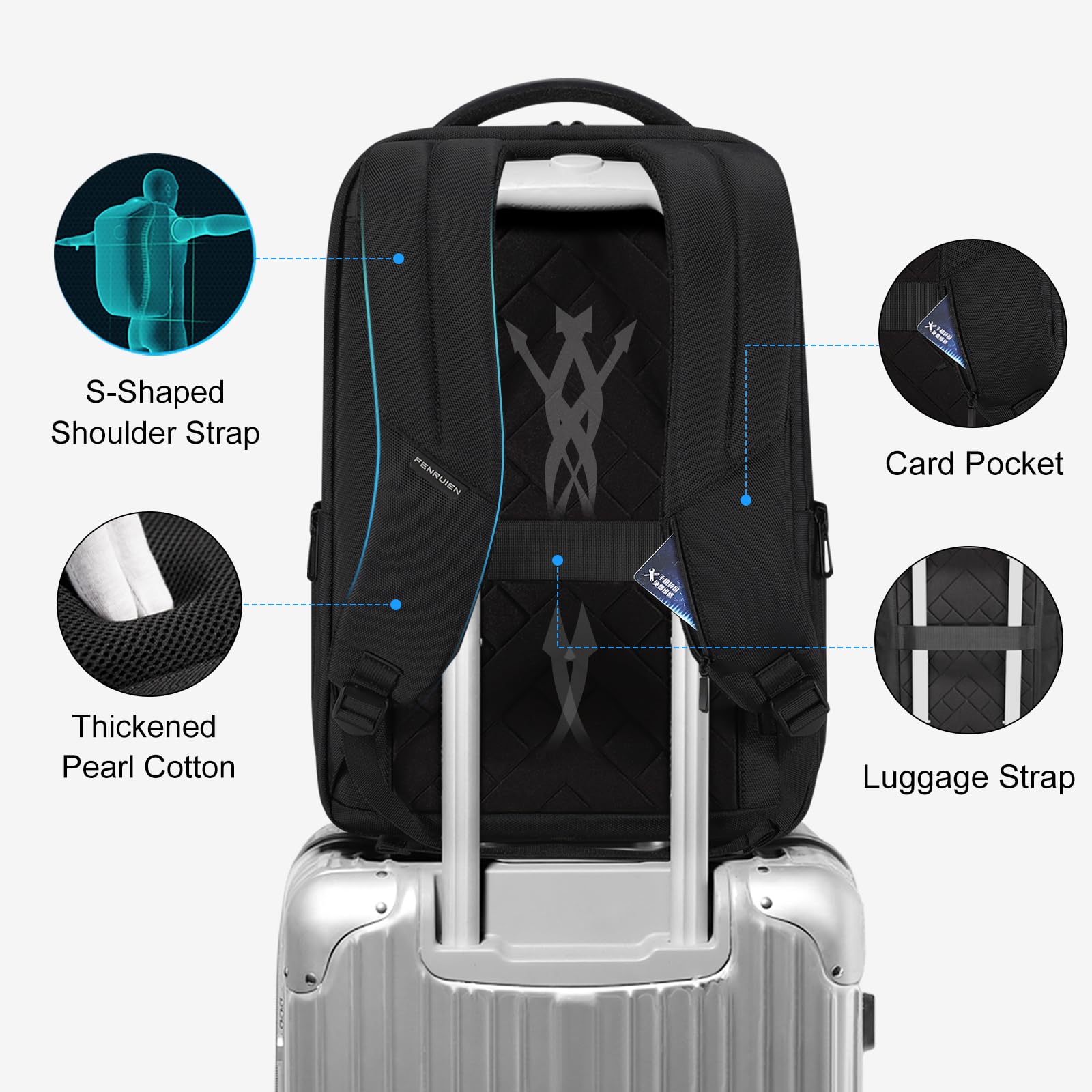 FENRUIEN 15.6 Inch Expandable Travel Laptop Backpack with USB Charging Port - Water Resistant Business Backpack for Men & Women - Perfect for Work, Commuting, and Airplane Travel