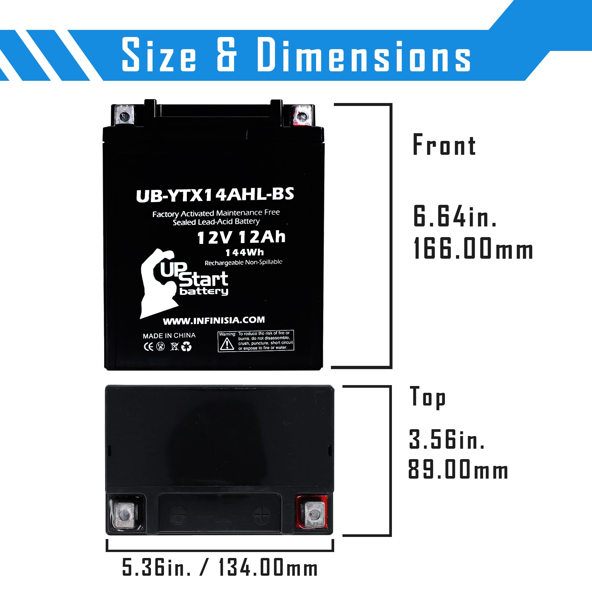 3-Pack UB-YTX14AHL-BS Replacement Battery for Ducati Indiana 750 Motorcycle - 12V 12AH Maintenance-Free AGM Battery by UpStart | Perfect for Ducati Motorcycle Upgrades, Long Rides & Emergency Power Backup