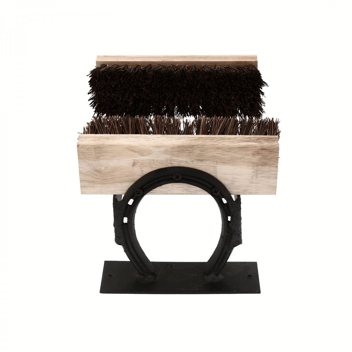 Cast Iron Horseshoe Boot Scraper with Brushes & Mud Scraper - Heavy Duty Outdoor Shoe Cleaner for Mud, Snow & Dirt - Perfect for Farmhouse, Ranch & Entryway Cleaning