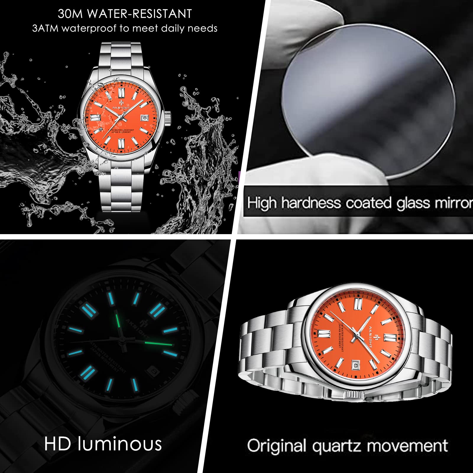 Waterproof Stainless Steel Men's Watch - Analog Chronograph Dress Watch with Luminous Hands | Fashionable & Easy to Read | Perfect Gift for Him | Ideal for Business, Formal Events & Everyday Wear
