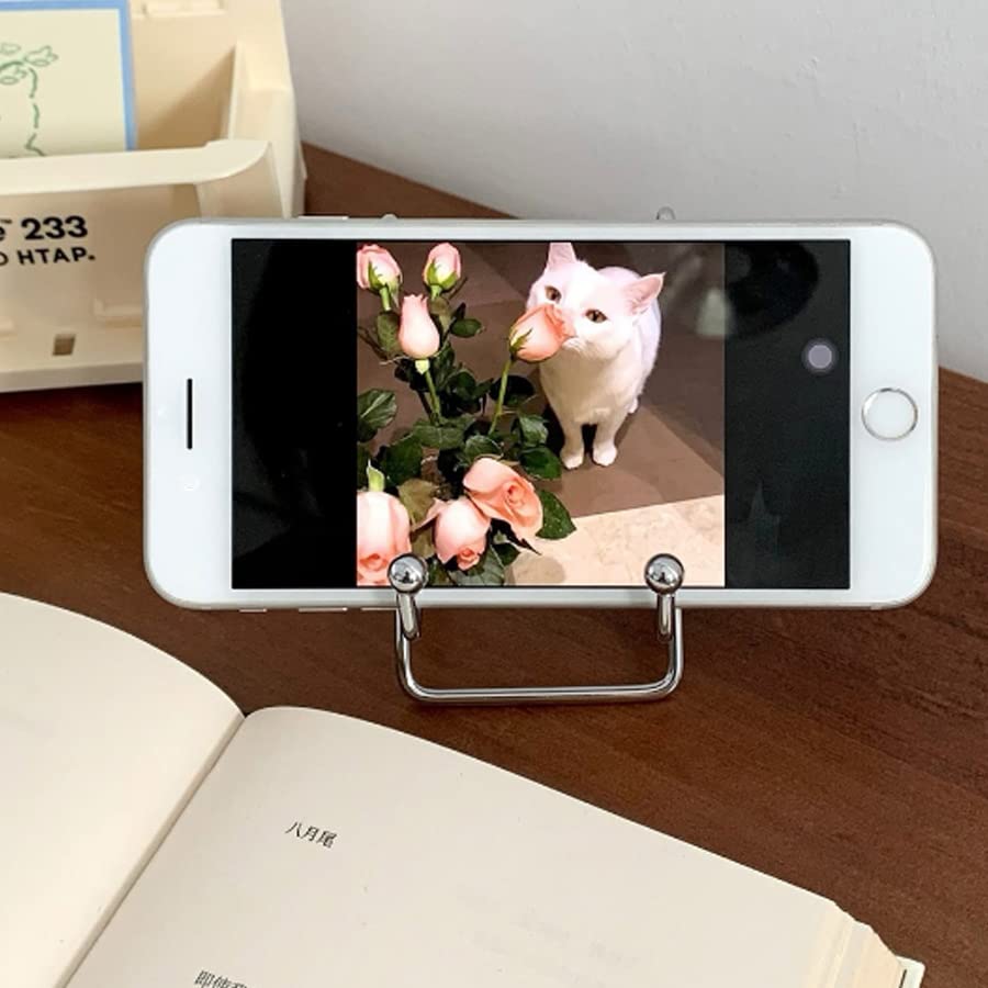 Stainless Steel Universal Phone Stand Holder for Desk - Adjustable 4-10 Inch Portable Mobile Phone & Tablet Stand (Silver) - Perfect for Office, Home, Car, and Video Calls