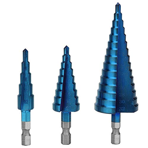 3 PCS Step Drill Bit Set - Blue Coating Triangle Shank Cone Stepped Drill Bits for Metal, Wood & Plastic | Perfect for Sheet Metal Work, DIY Projects & Home Repairs