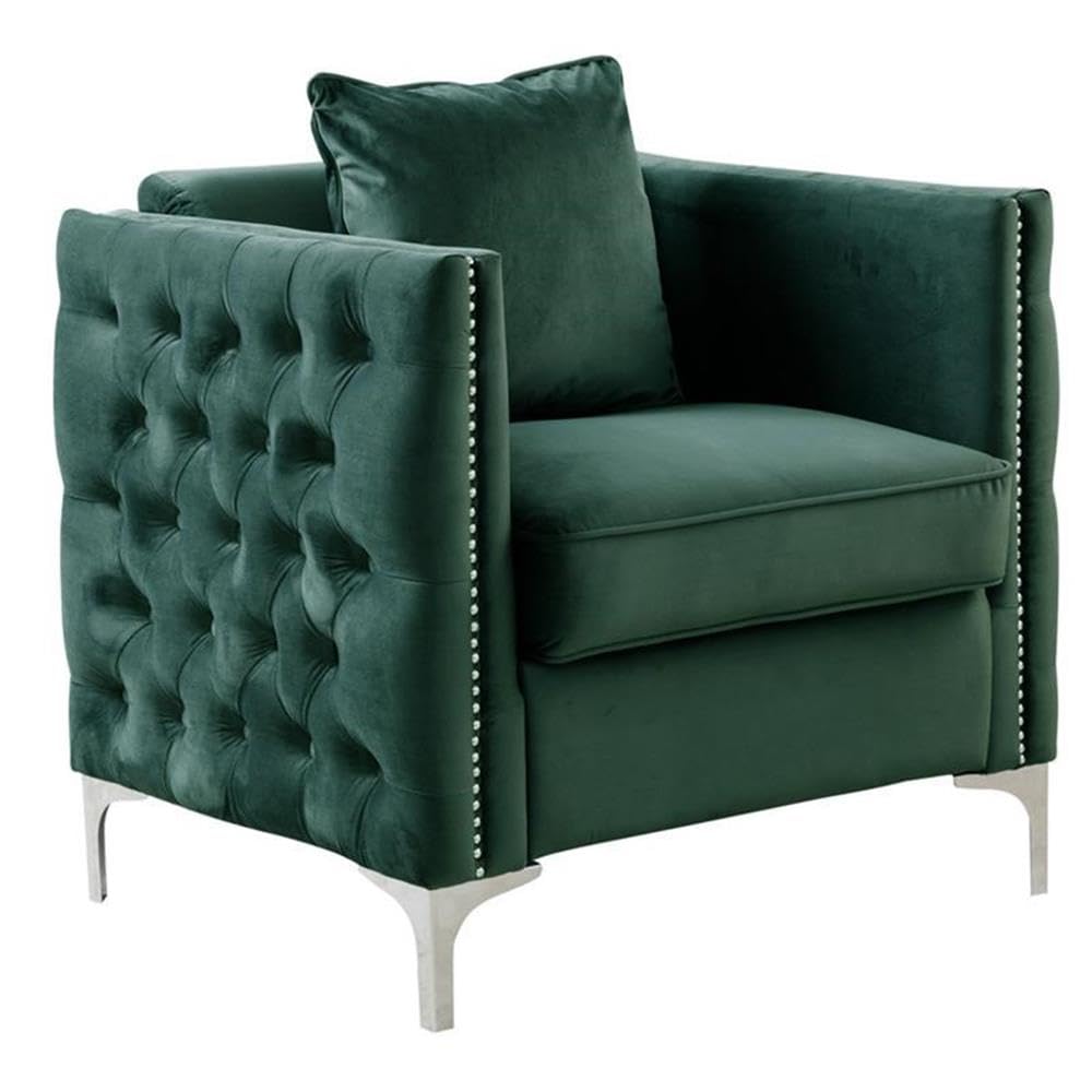Lilola Home Bayberry Green Velvet Accent Chair with Pillow - Modern Living Room Seating for Home Office, Bedroom or Lounge Area