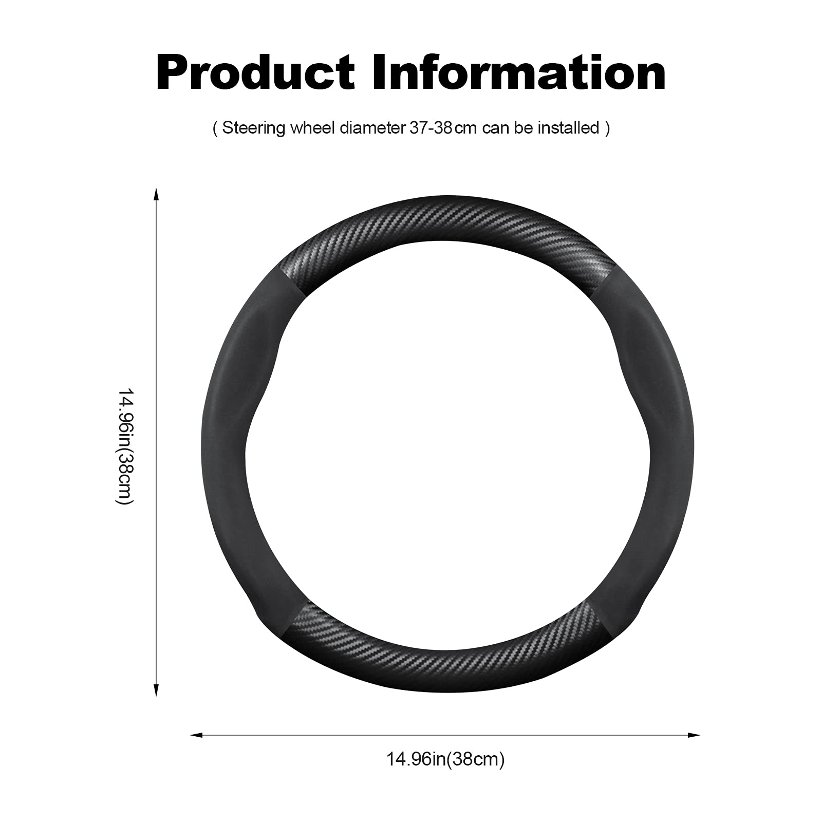 Premium Carbon Fiber & Microfiber PU Leather Steering Wheel Cover - Anti-Slip, Breathable, Sweat Absorbent - Fits 38cm/15