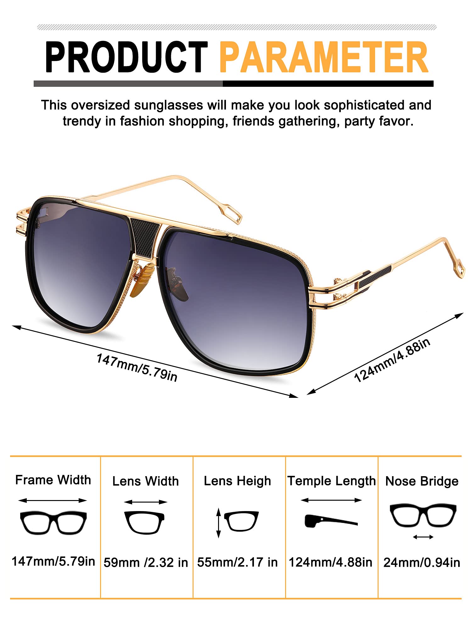 Frienda Retro Sunglasses for Men - 3 Pairs Fashion Metal Gold Frame Oversized Shades - Perfect for Driving, Beach & Outdoor Activities