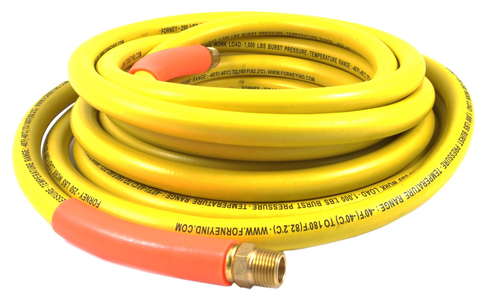 Forney 75437 3/8-Inch x 25-Feet Yellow Rubber Air Hose with 1/4-Inch Male NPT Fittings - Heavy Duty Compressor Hose for Pneumatic Tools, Air Compressors, and DIY Projects