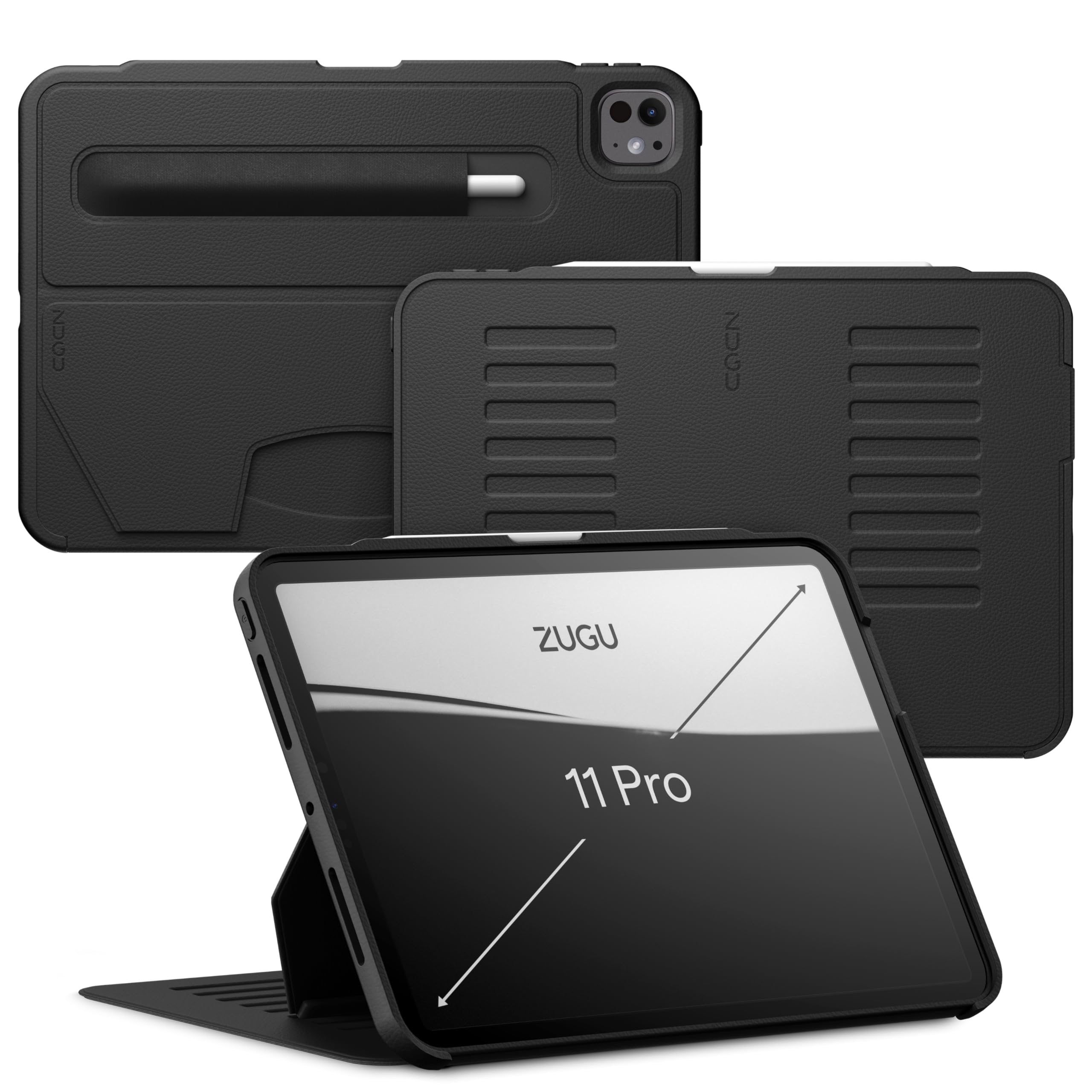 Zugu Case for iPad Pro 11 (M4) 2024 - Slim Protective Cover with Apple Pencil Holder, Auto Wake/Sleep, Multiple Viewing Angles | Perfect for Work, Travel & Home Use | iPad Pro 11 Inch Protective Case in Black