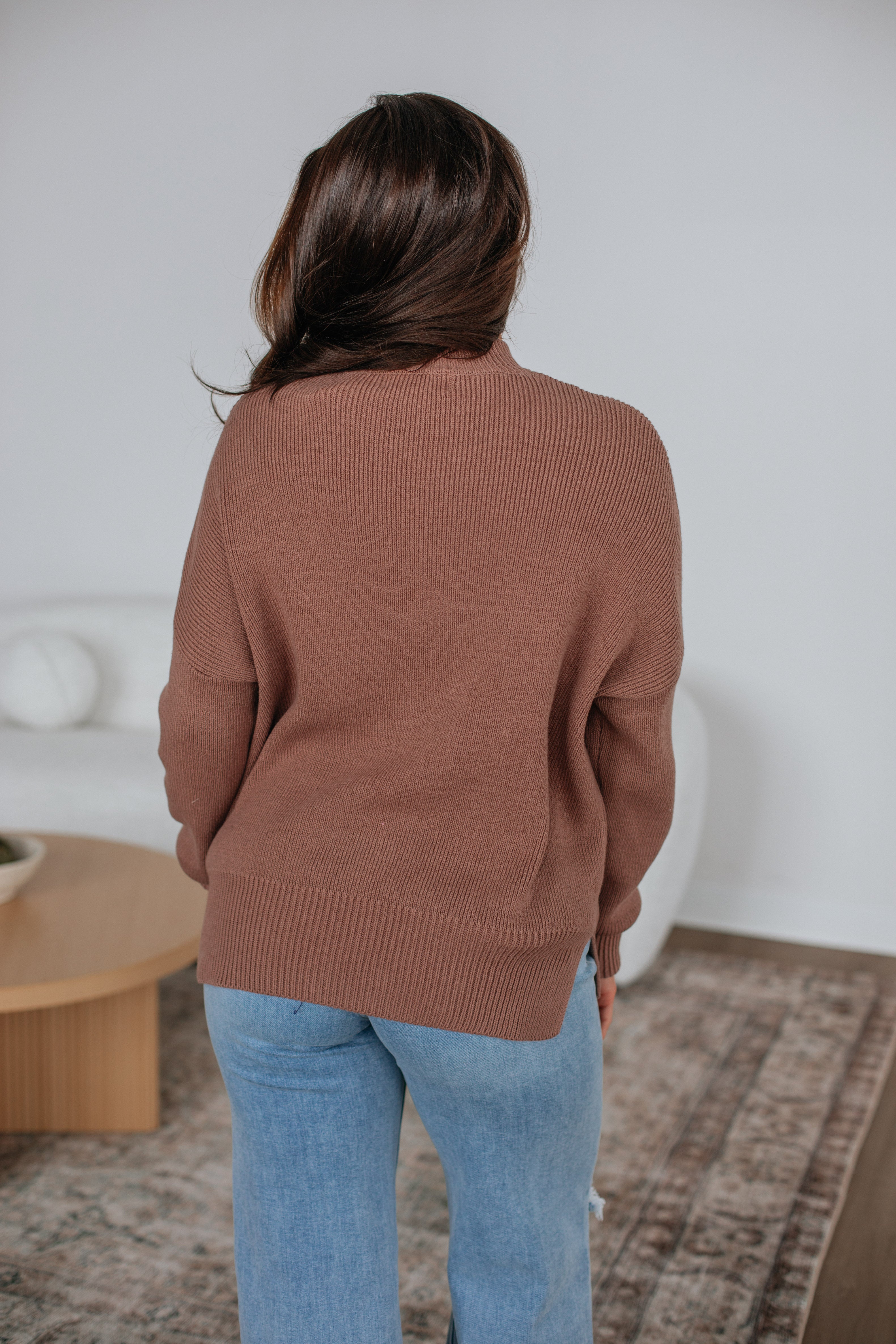 Chelsea Mock Neck Sweater Women's Casual Knit Pullover - Mocha Brown Winter Warm Turtleneck Top for Office, Date Night & Holiday Outfits