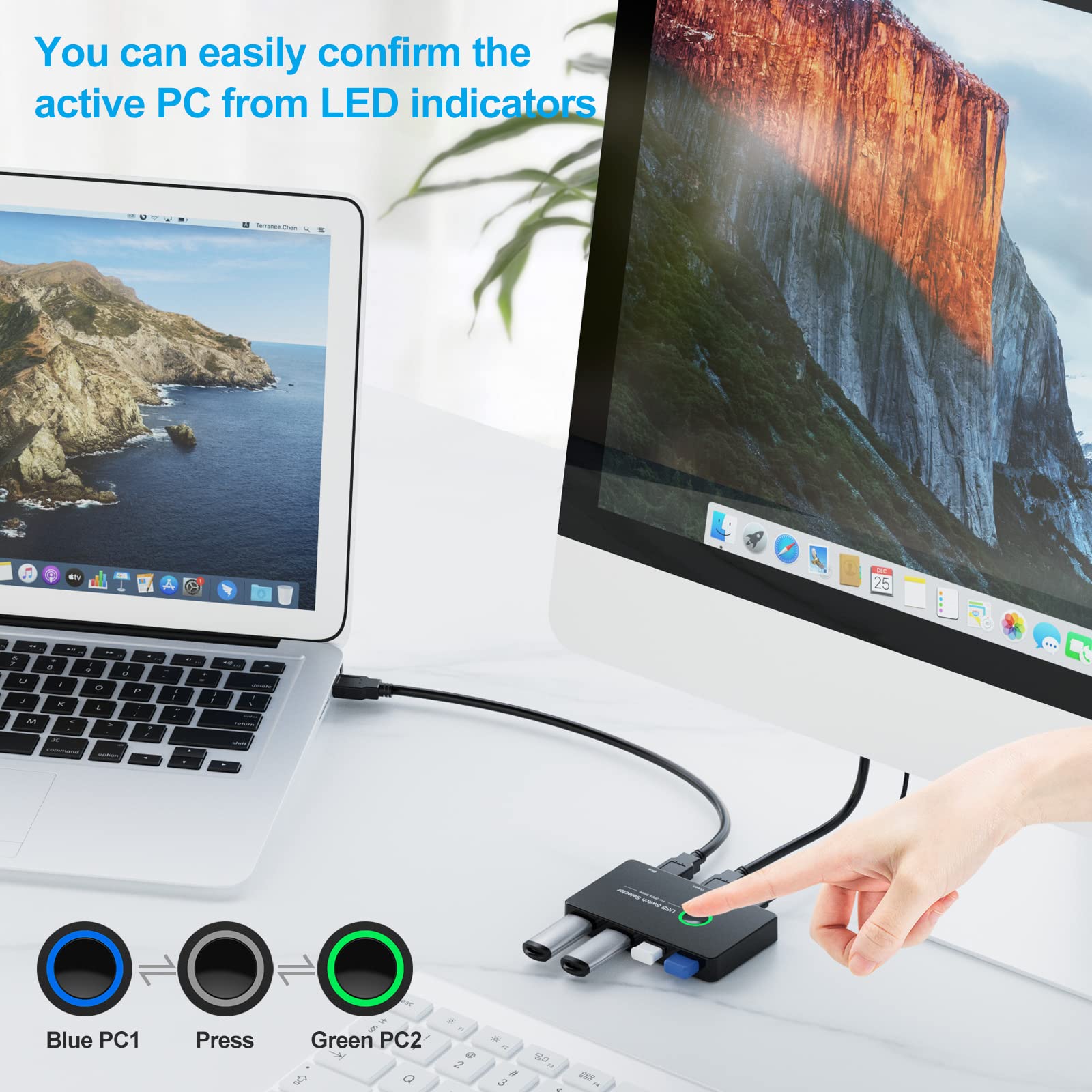USB 3.0 Switch 4 Port - 2 Computer USB Switcher for Mouse, Keyboard, Printer & Scanner | KVM Switch Compatible with Windows, Mac, Linux | Perfect for Home Office & Multi-Device Workstations