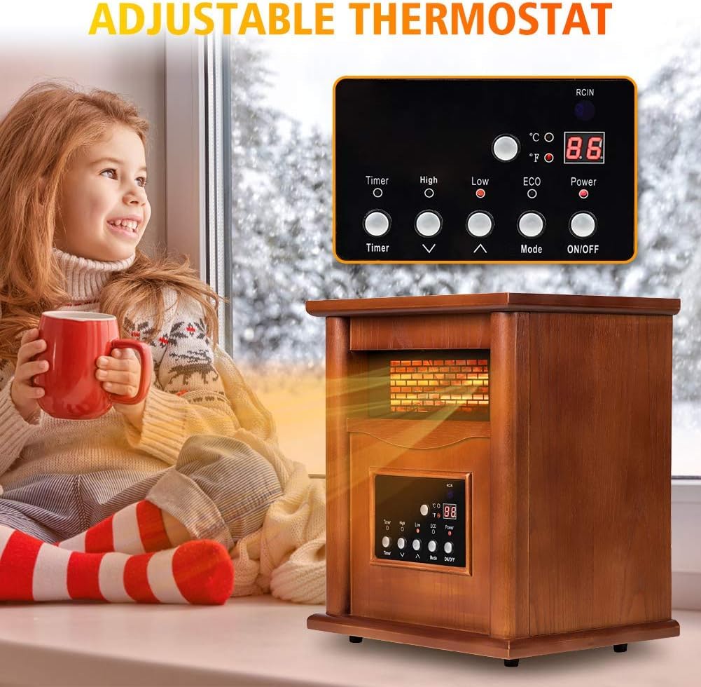 1500W Electric Infrared Space Heater with Remote Control - Quartz Indoor Heater for Large Rooms & Basements | 3 Heat Settings, 12H Timer, Tip-Over & Overheat Protection | Perfect for Home, Office & Winter Heating (Light)