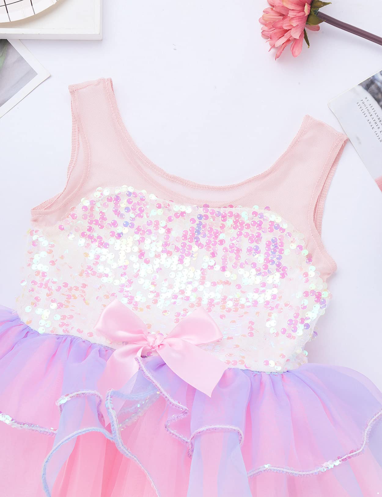 Sparkly Sequins Ballet Dance Dress for Girls - Elegant Gymnastics Leotard with Tutu Skirt | Perfect for Ballet Recitals, Dance Competitions & Costume Parties