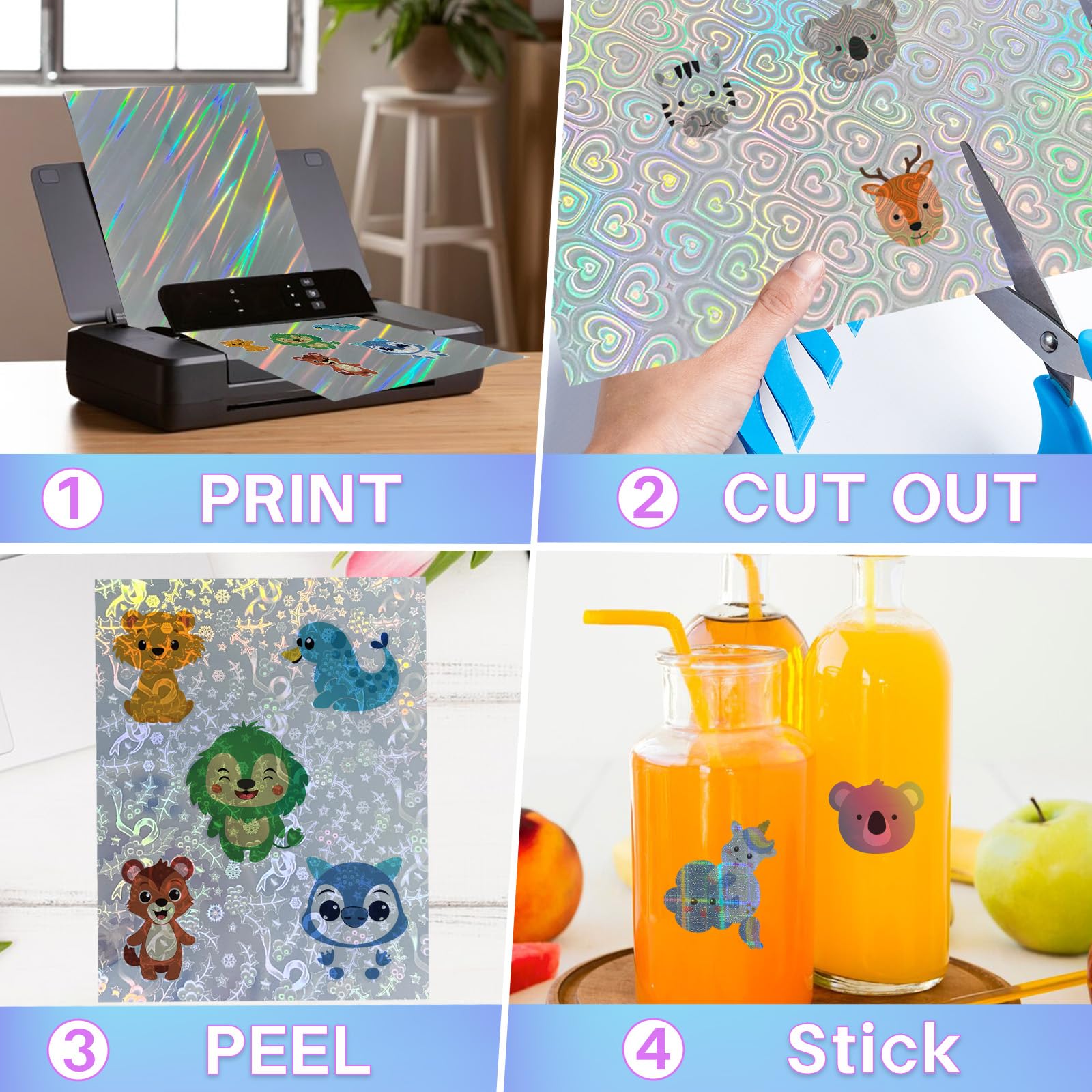 30 Sheets Holographic Vinyl Printable Sticker Paper - A4 (8.25