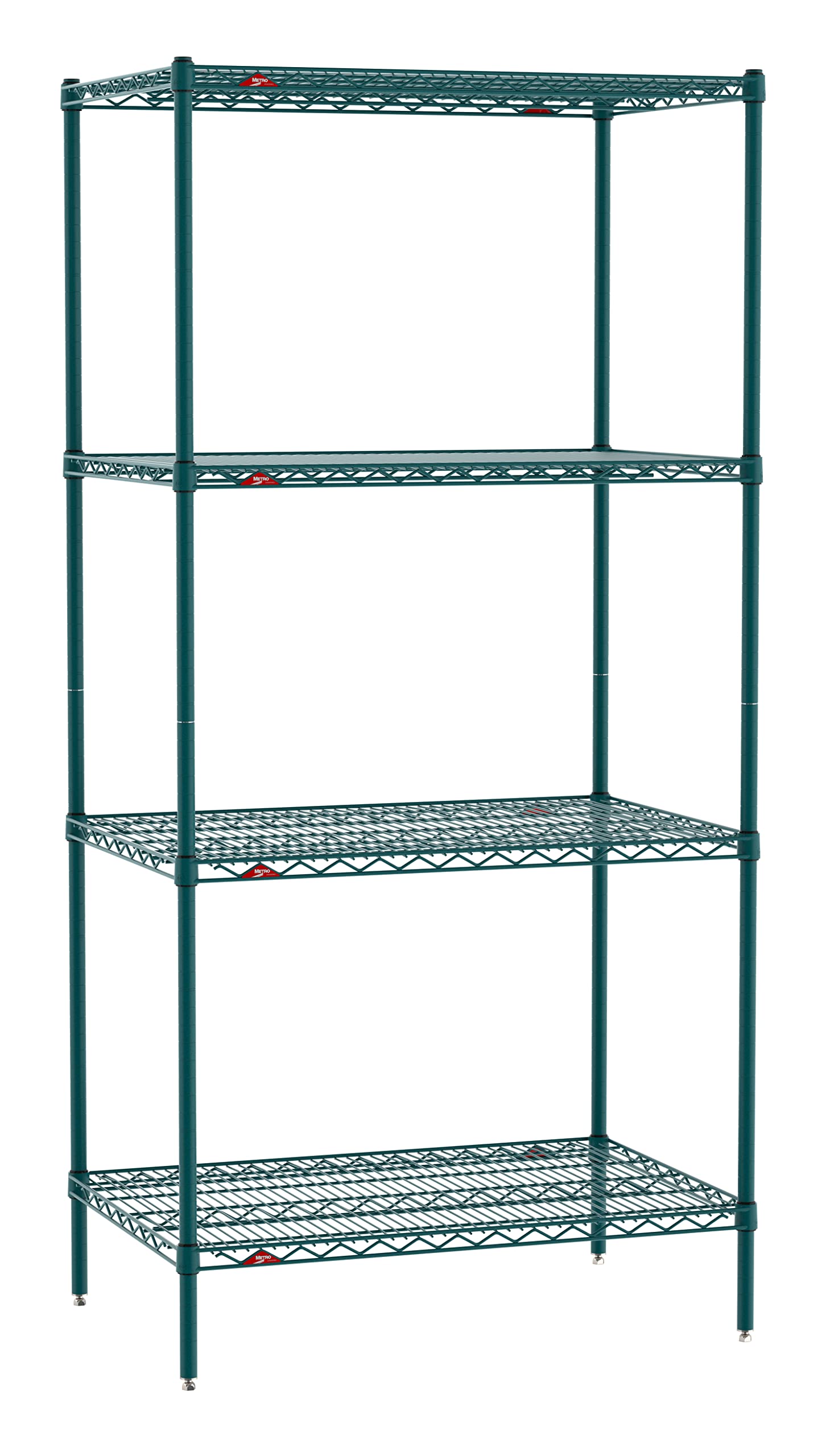 METRO Super Erecta Metroseal Green Epoxy 4-Tier Industrial Wire Shelving Unit - 2000 lbs Capacity (24”W x 36”L x 74”H) with Microban Protection - Heavy Duty Storage Rack for Commercial Kitchens, Restaurants, Walk-in Coolers & Freezers - Ideal for Food Storage, Warehouse Organization and Industrial Use