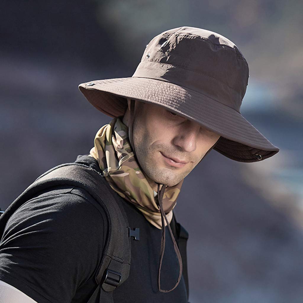 Men's Solid Color Foldable Sun Hat - Wide Brim Adjustable Fisherman Cap for Summer Sun Protection & Outdoor Activities - Breathable Boonie Hat for Hiking, Fishing, Beach & Travel