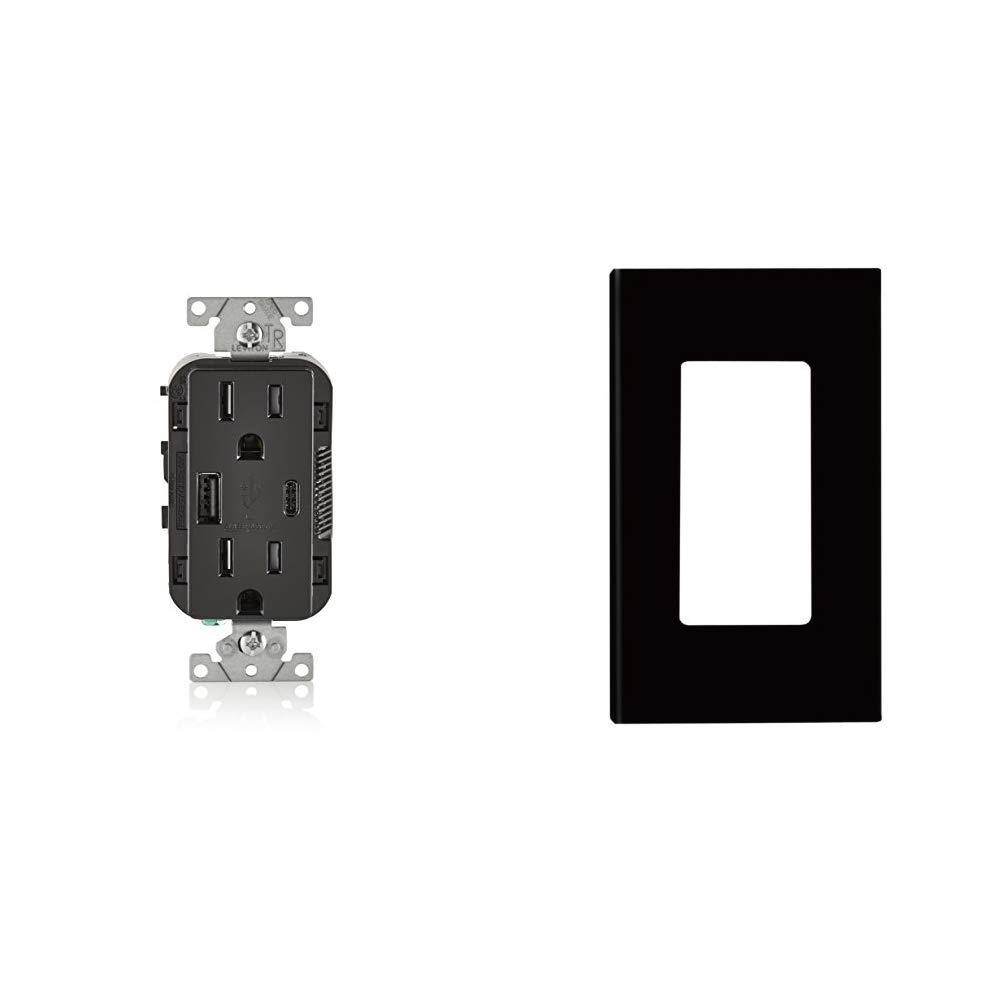 **Leviton T5633-E 15-Amp USB Outlet with Type A & Type C Ports, Tamper-Resistant Receptacle, Black Screwless Wall Plate, 6-Pack – Ideal for Home, Office & Hotel Charging Stations**