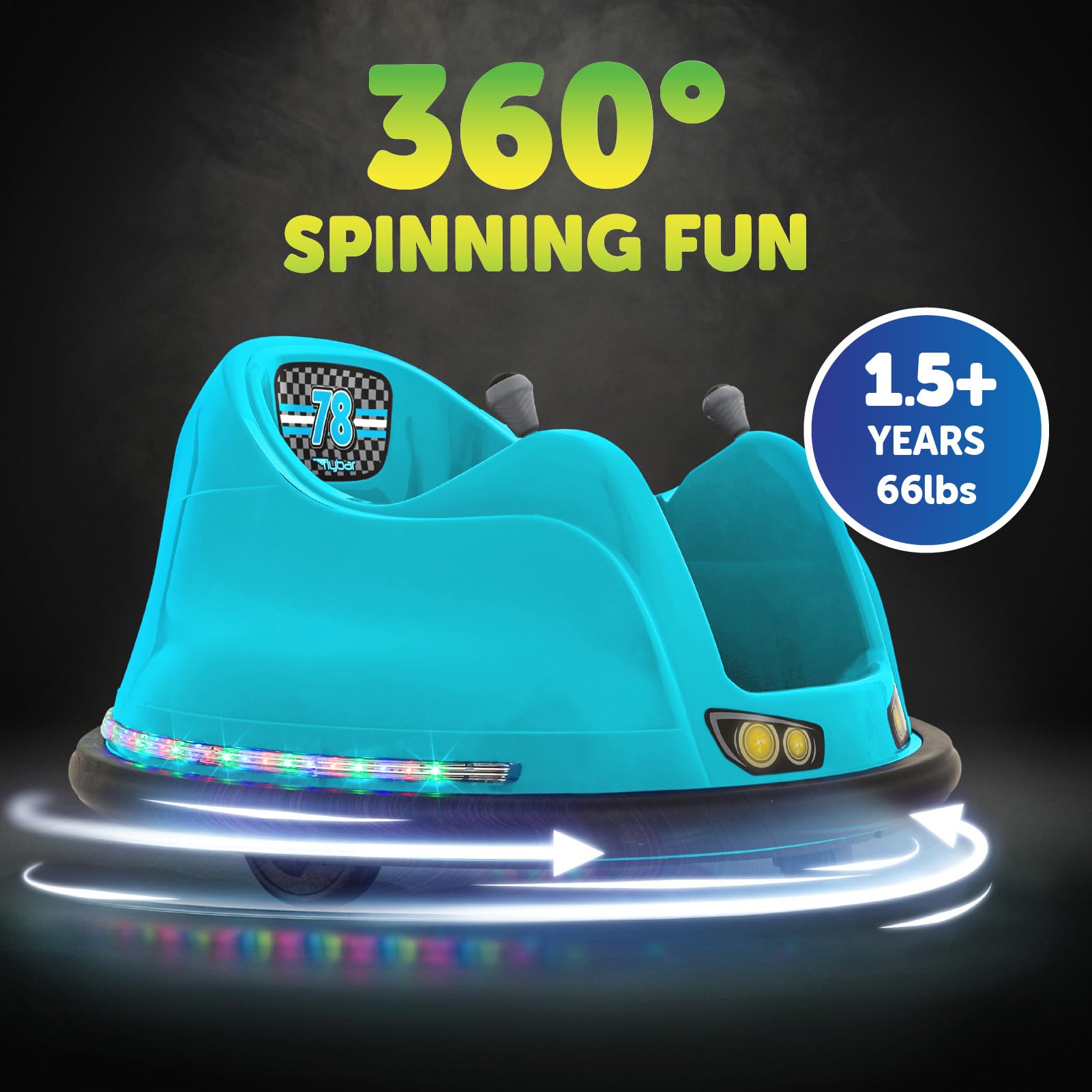 Flybar FunPark 6V Electric Bumper Car for Toddlers & Kids (1.5-4 Years) - 360° Spin, LED Lights, 66 lbs Capacity - Perfect for Indoor Playrooms, Birthday Parties & Backyard Fun (No Remote Control)
