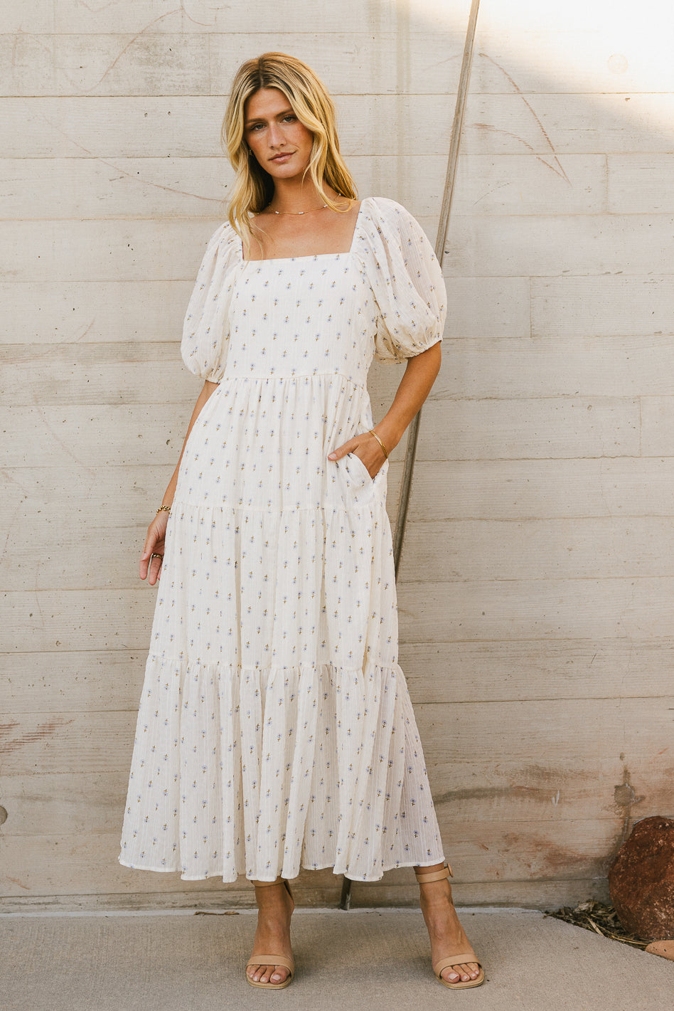 Landrie Ditsy Floral Dress in Blue | Women's Summer Flowy Midi Dress | Perfect for Beach Vacations, Garden Parties & Date Nights
