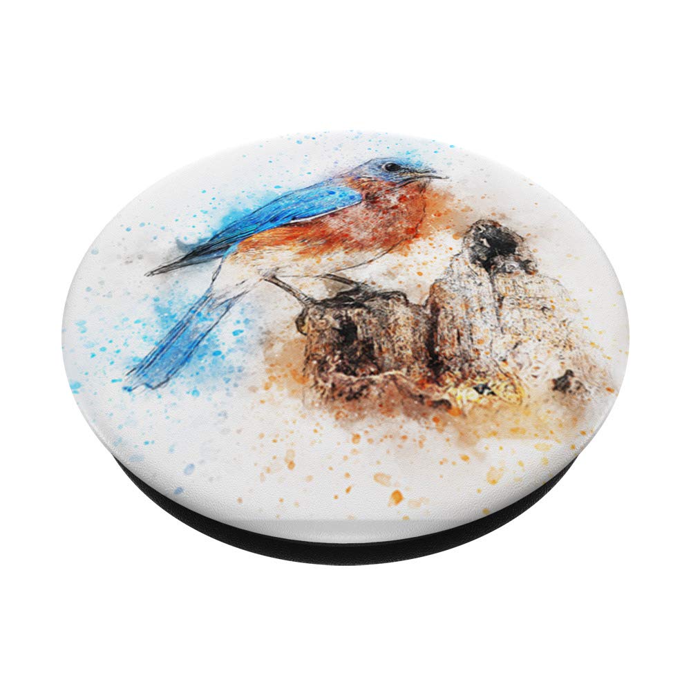 Eastern Bluebird on Stump Watercolor Ink Art PopSockets PopGrip - Swappable Phone & Tablet Grip - Perfect Gift for Bird Watchers & Nature Lovers - Great for Hiking, Birding Trips & Outdoor Adventures