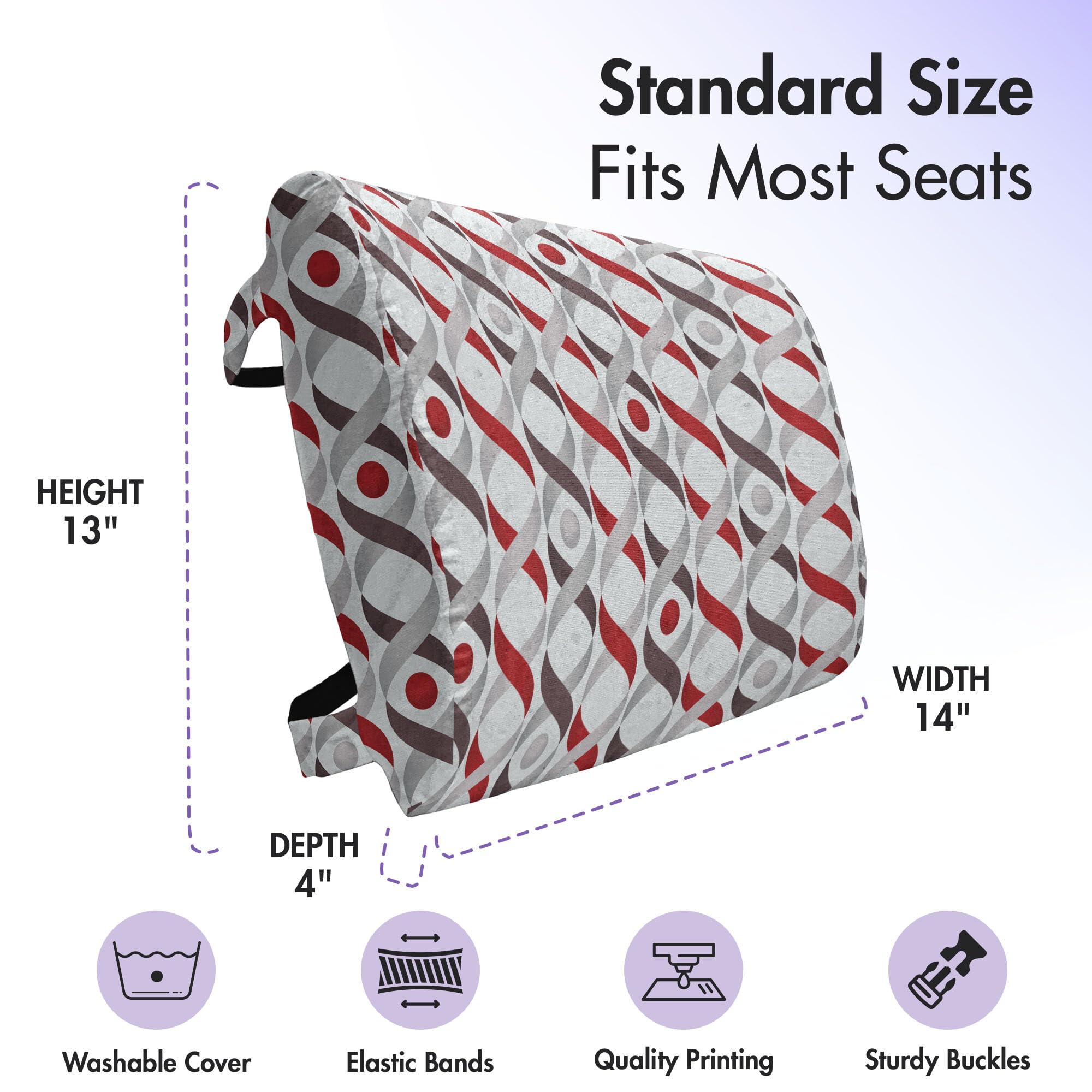 Ambesonne Abstract Lumbar Support Pillow - High Density Foam for Office Chairs & Car Seats, 14x13 Inches, Grey & Red Wavy DNA Pattern - Perfect for Back Pain Relief at Work or Long Drives