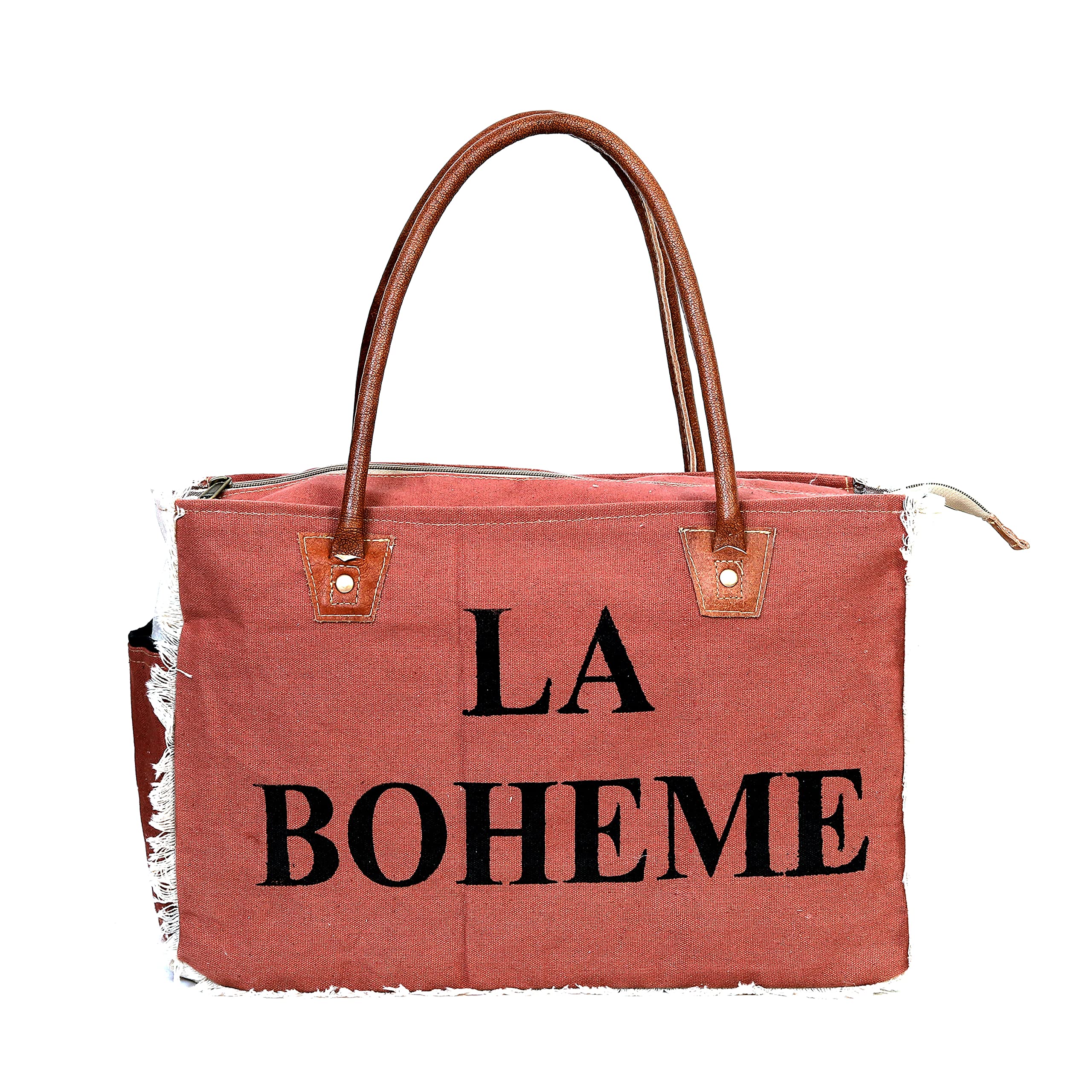 LA BOHEME Upcycled Canvas & Leather Crossbody Bag - Eco-Friendly Vegan Purse for Women, Trendy Shoulder Bag with Adjustable Strap - Perfect for Travel, Shopping & Everyday Use