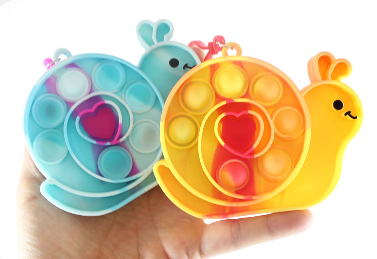 Set of 2 Snail-Shaped Valentine's Day Bubble Popper Fidget Toys - Stress Relief Sensory Toys for Kids & Adults - Heart Love Design - Party Favors, Classroom Rewards, Stocking Stuffers (Assorted Colors)