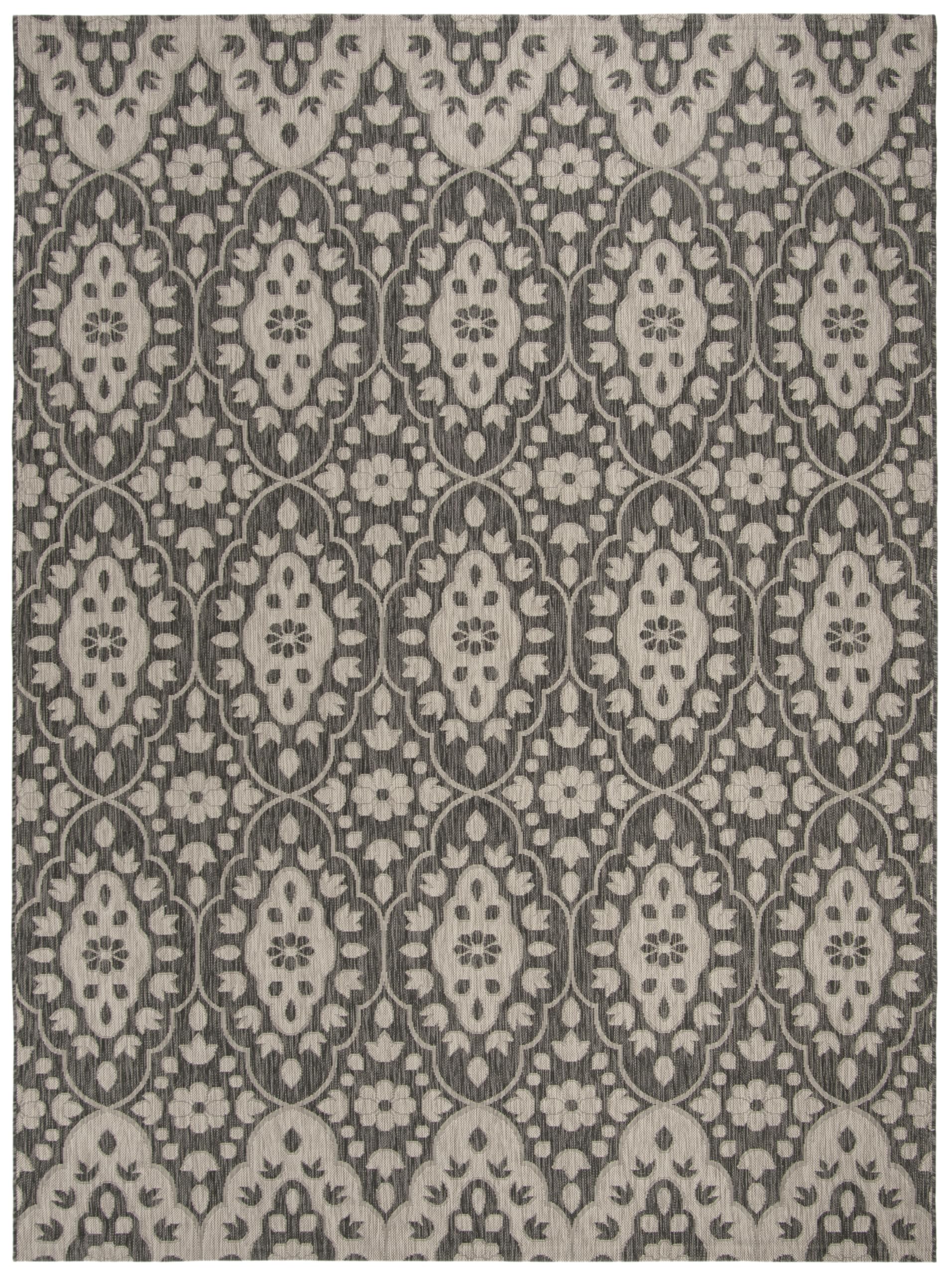 MARTHA STEWART x SAFAVIEH 9' x 12' Black Beige Tulip Medallion Area Rug - Indoor Outdoor Waterproof, Easy Clean, Non-Slip - Perfect for Patio, Backyard, Mudroom & High Traffic Areas