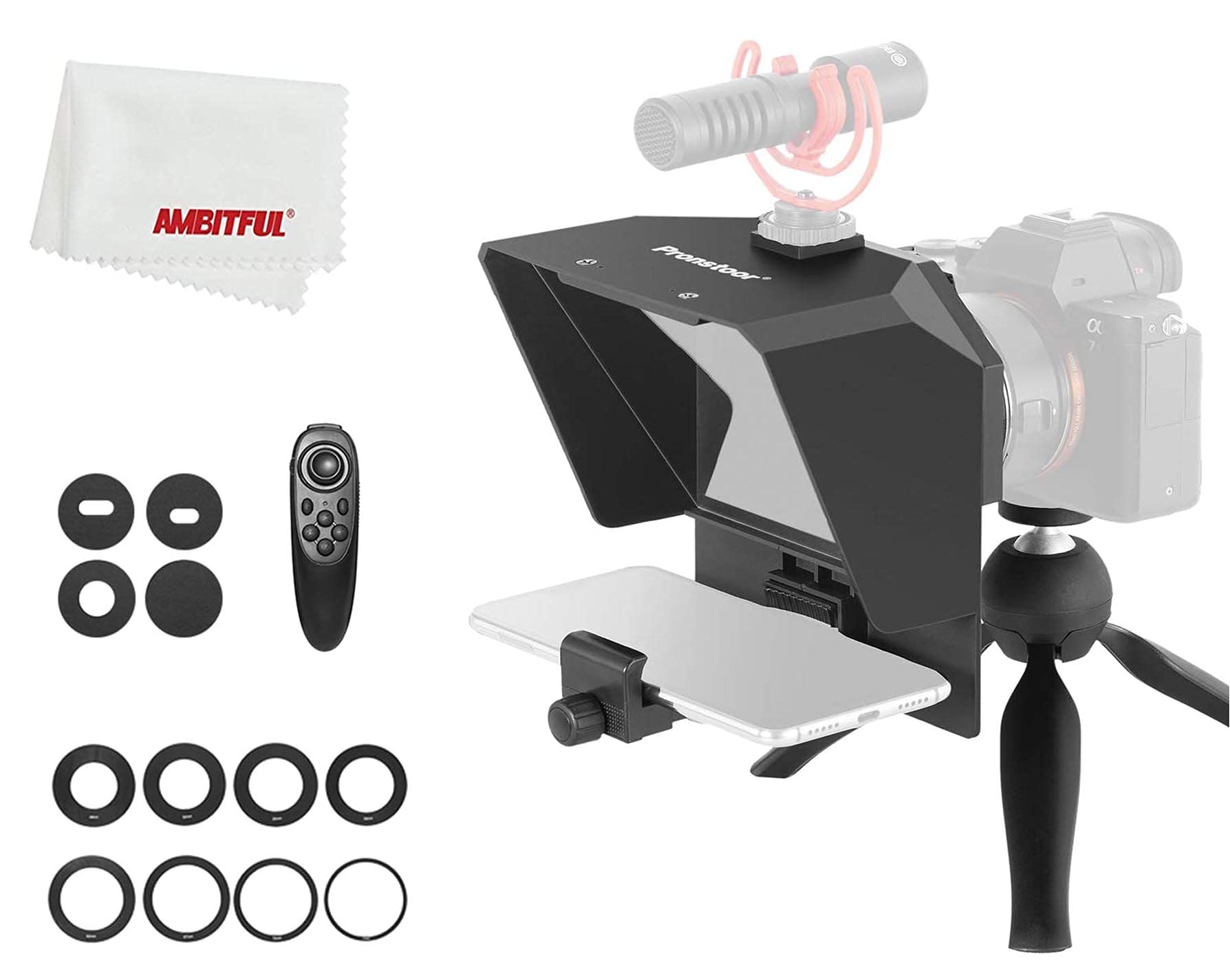 AMBITFUL Portable Teleprompter Kit with Remote Control - Mini Phone & DSLR Camera Teleprompter for Video Recording | Perfect for YouTube, Live Streaming, and Professional Presentations