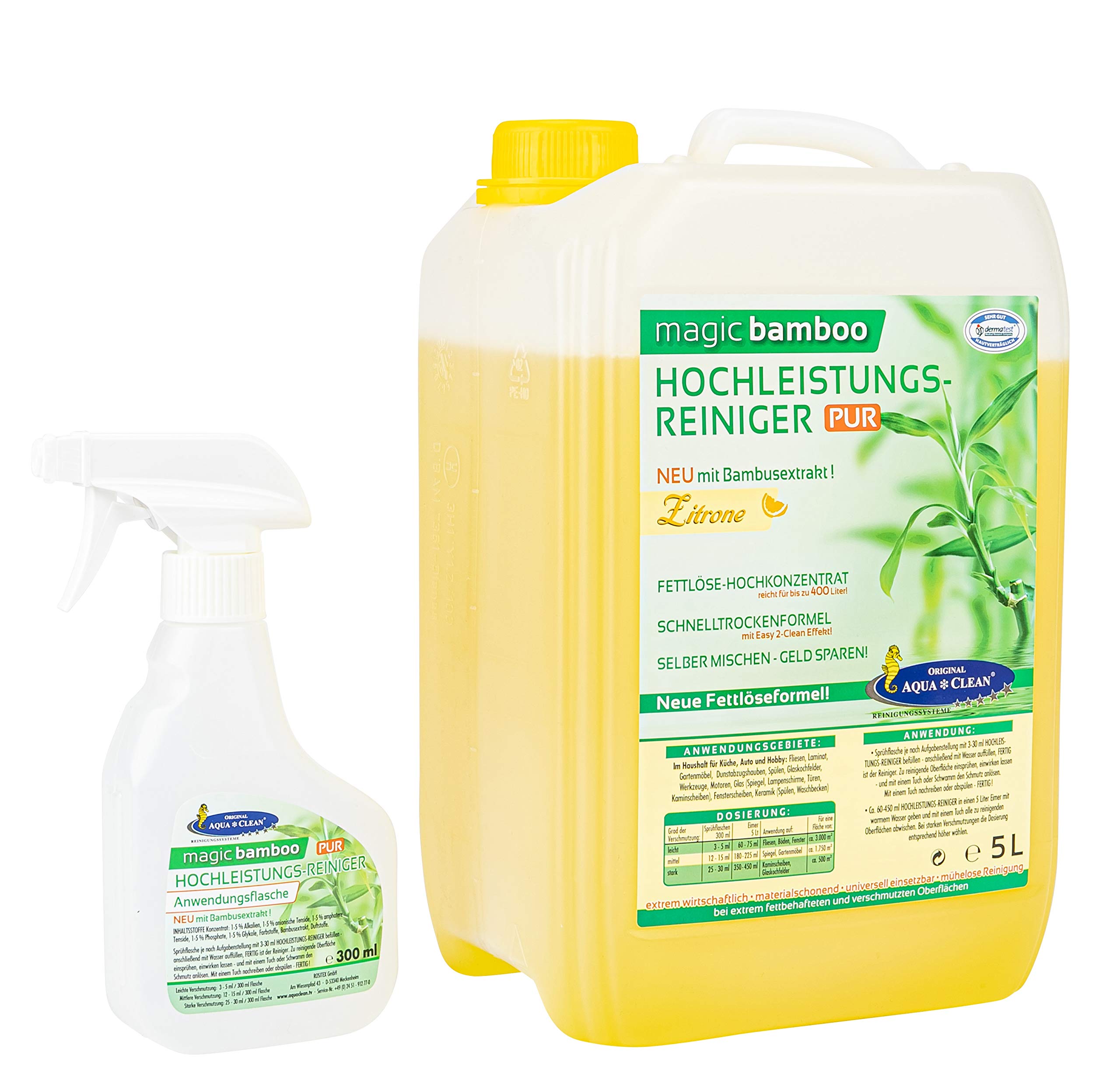 AQUA CLEAN Magic Bamboo High-Performance Cleaner 5L Concentrate (Lemon) - Powerful Multi-Surface Cleaner for Kitchen, Bathroom, Floors & More