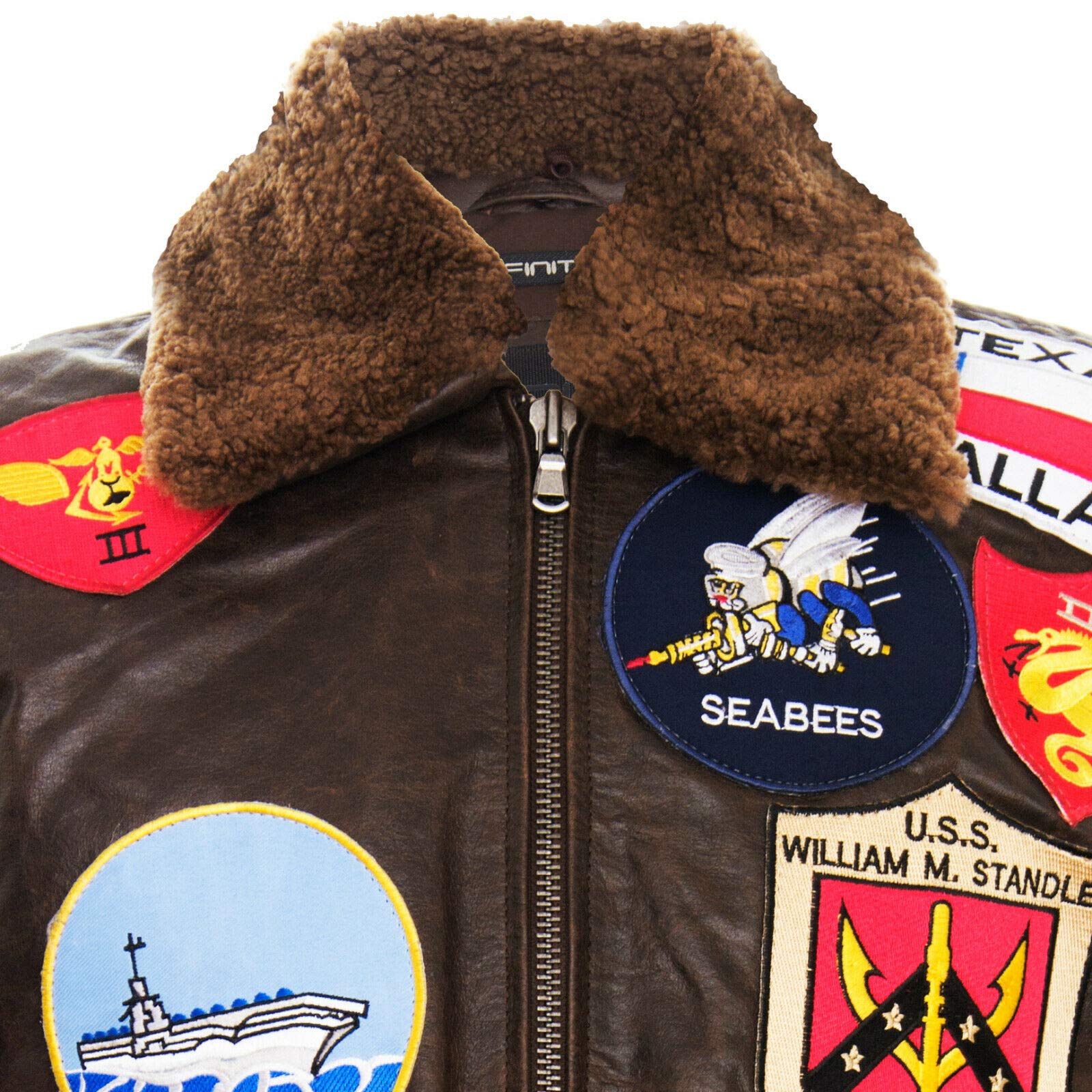 Men's Genuine Leather Bomber Jacket - Air Force A2 Flight Jacket with Sheepskin Collar & Military Patches | Warm Winter Coat for Aviation Enthusiasts & Outdoor Adventures