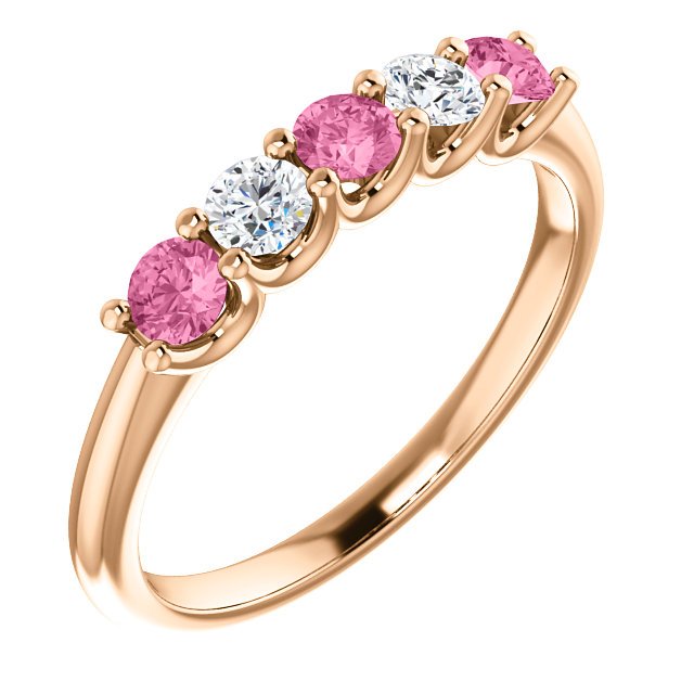 14K Gold 0.50 CTW Pink Sapphire & 0.20 CTW Diamond 5-Stone Wedding Band Ring for Women - Perfect for Engagement, Anniversary and Special Occasions