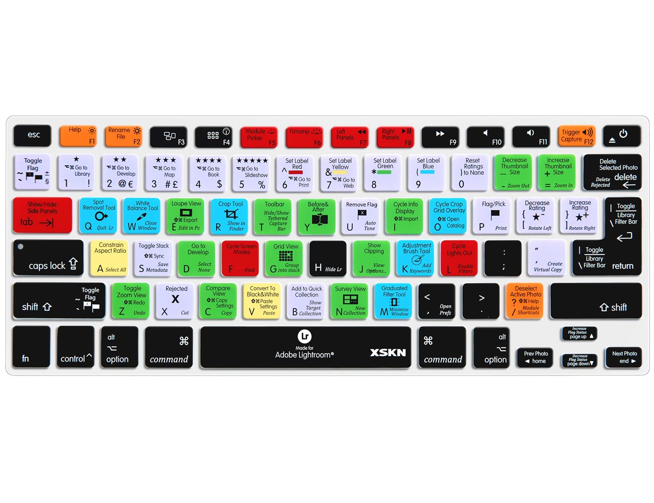 XSKN Adobe Lightroom Shortcuts Keyboard Cover for MacBook - Hot Keys Skin Compatible with MacBook Air 13 & MacBook Pro 13/15/17 (US/EU ISO Layout) - Perfect for Photo Editing & Digital Artists