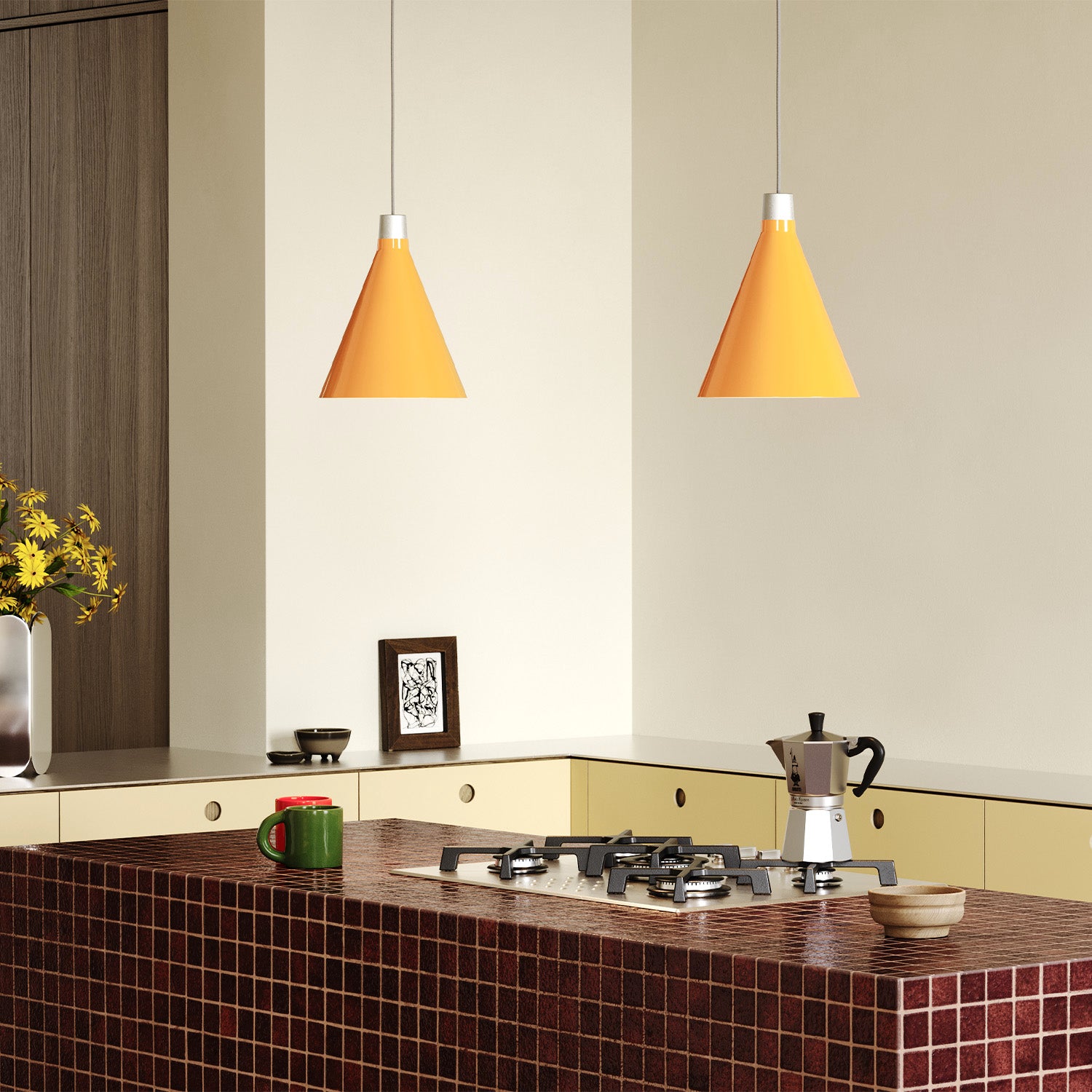 Modern Yellow Bower Pendant Light - Small Hanging Fixture for Kitchen Island, Dining Room & Bedroom Lighting