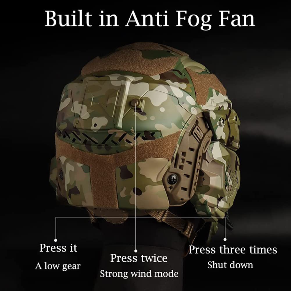 Multicam Tactical Airsoft Helmet Set - Full Face Mask, Paintball Goggles, HD Headset & Anti-Fog Fan for Airsoft, Paintball, CS & Hunting | Military Simulation & Outdoor Sports Gear