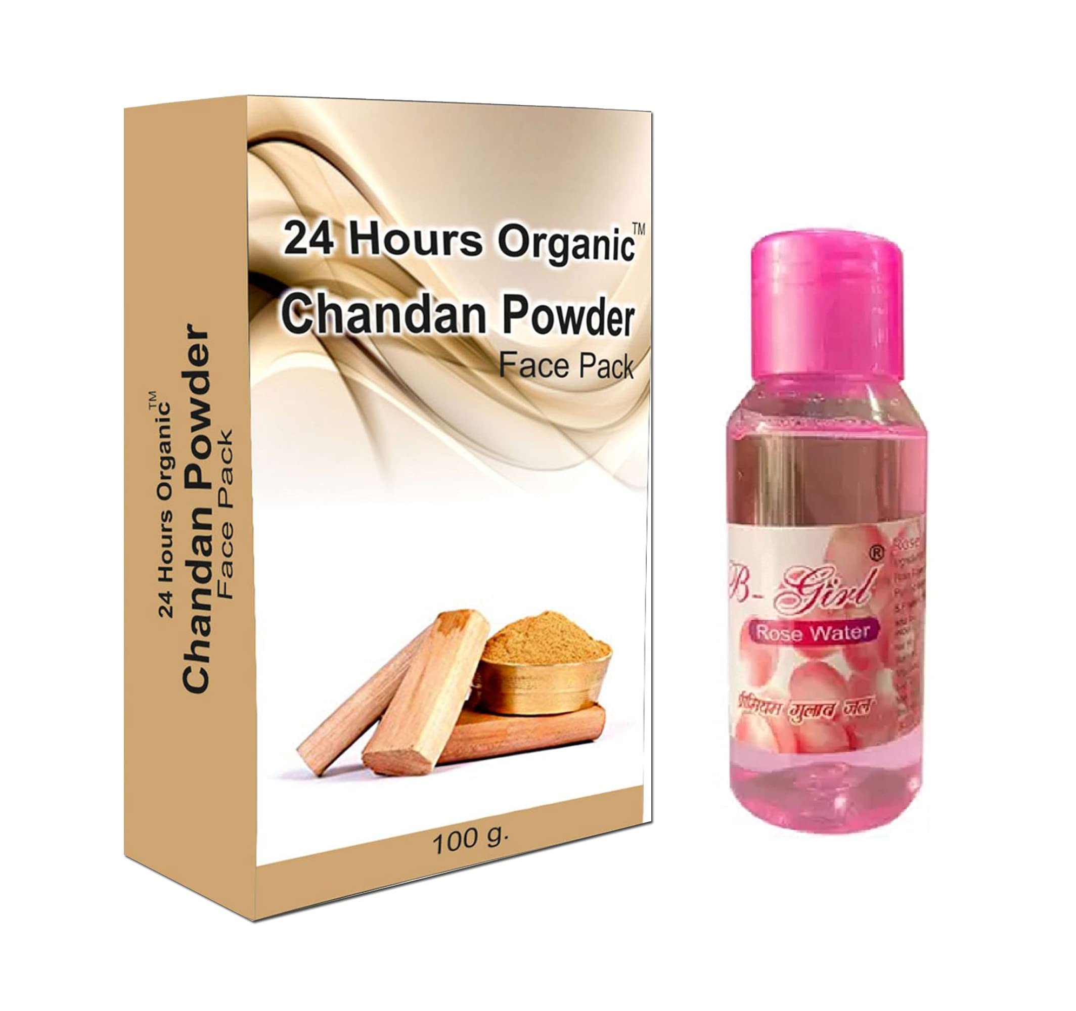 24 Hours Organic Sandalwood Powder for Face Pack - Glowing & Soft Skin Treatment - Deep Cleansing, Blackhead Removal, Anti-Acne Solution (200g) with Free Rose Water (60ml×2=120ml) - Perfect for Daily Skincare Routine & Spa Treatments
